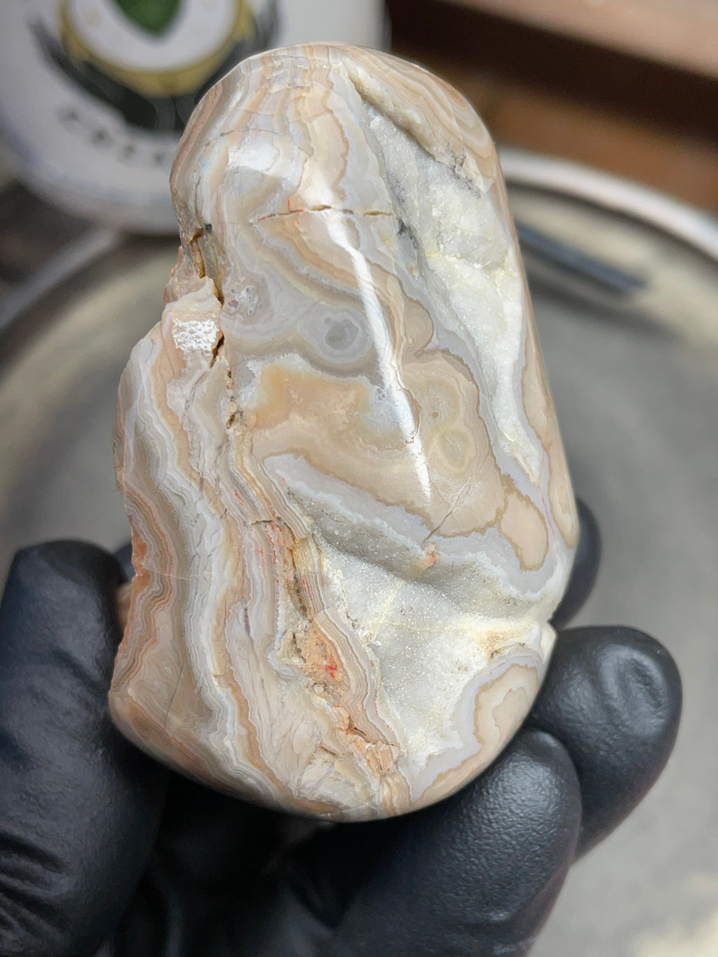 StoneBorn Creations – Hand Polished Georgia Lace Agate with Natural Druzy Crystal Pocket | One-of-a-Kind Display Stone