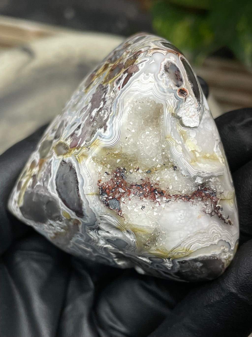 StoneBorn Creations Hand-Polished Agate Freeform with Raw Side & Crystal Pockets