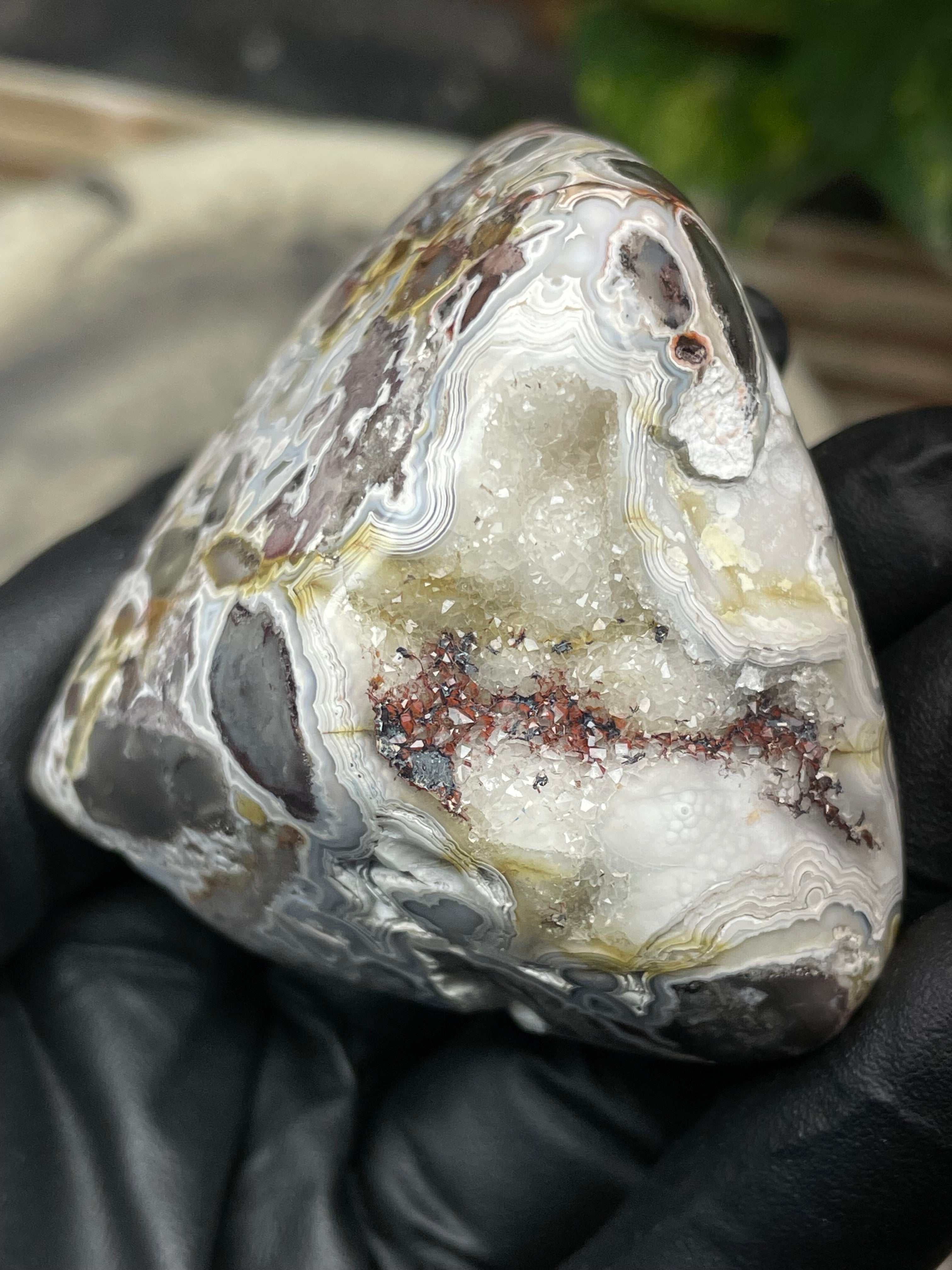 StoneBorn Creations Hand-Polished Agate Freeform with Raw Side & Crystal Pockets