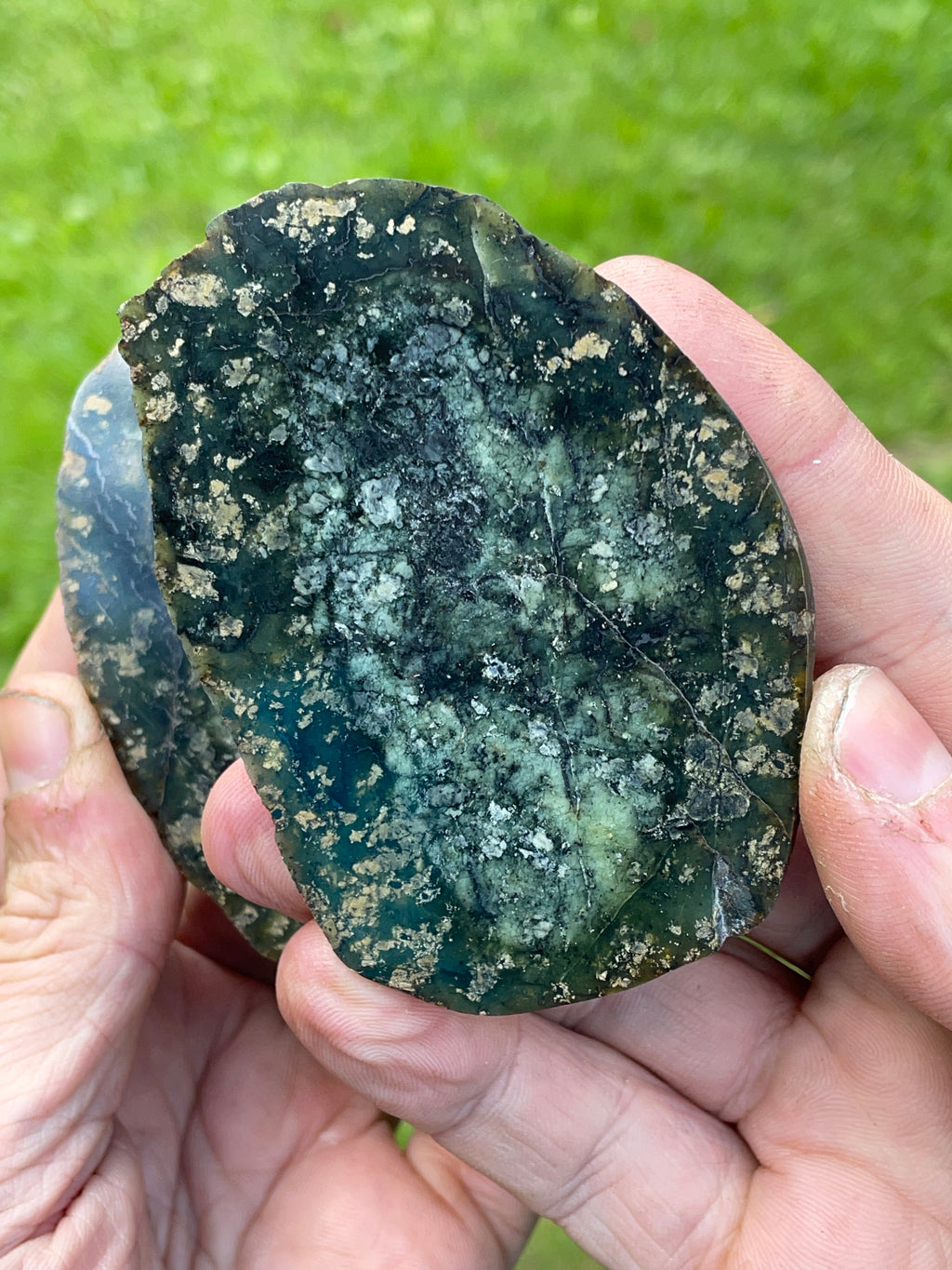 StoneBorn Creations – Dark Green Serpentine Matching Stone Pair | Natural Mineral Patterns & Earthy Green Interior