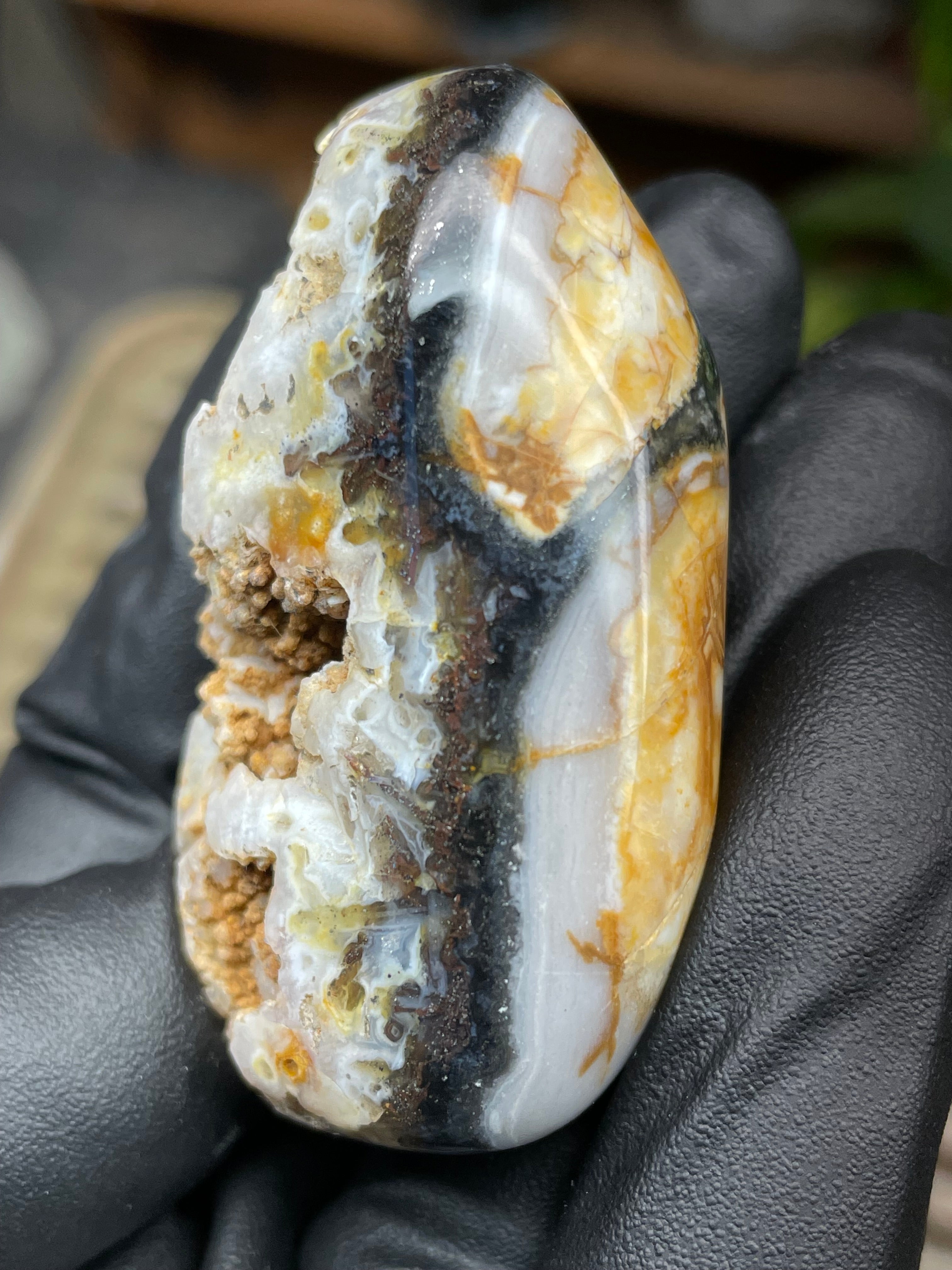 StoneBorn Creations Hand-Polished Crystal Pocket Agate Freeform | Raw Druzy Crown | Natural Chalcedony & Earth Tones