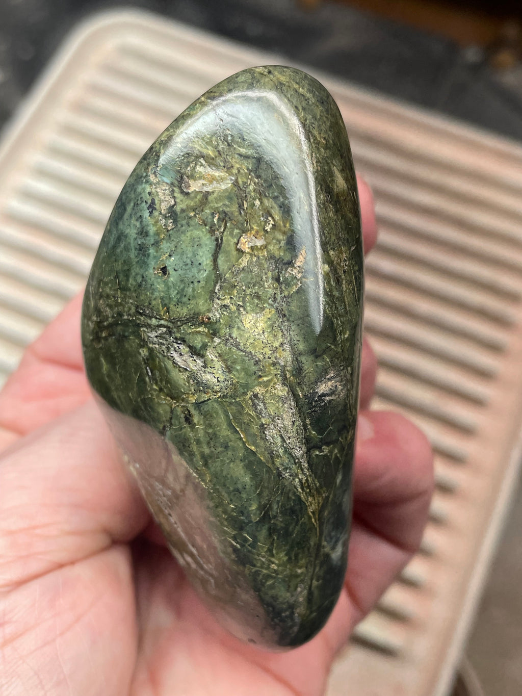 Hand-Polished Vermont Serpentine with Deep Forest Greens and Natural Gold Fleecking