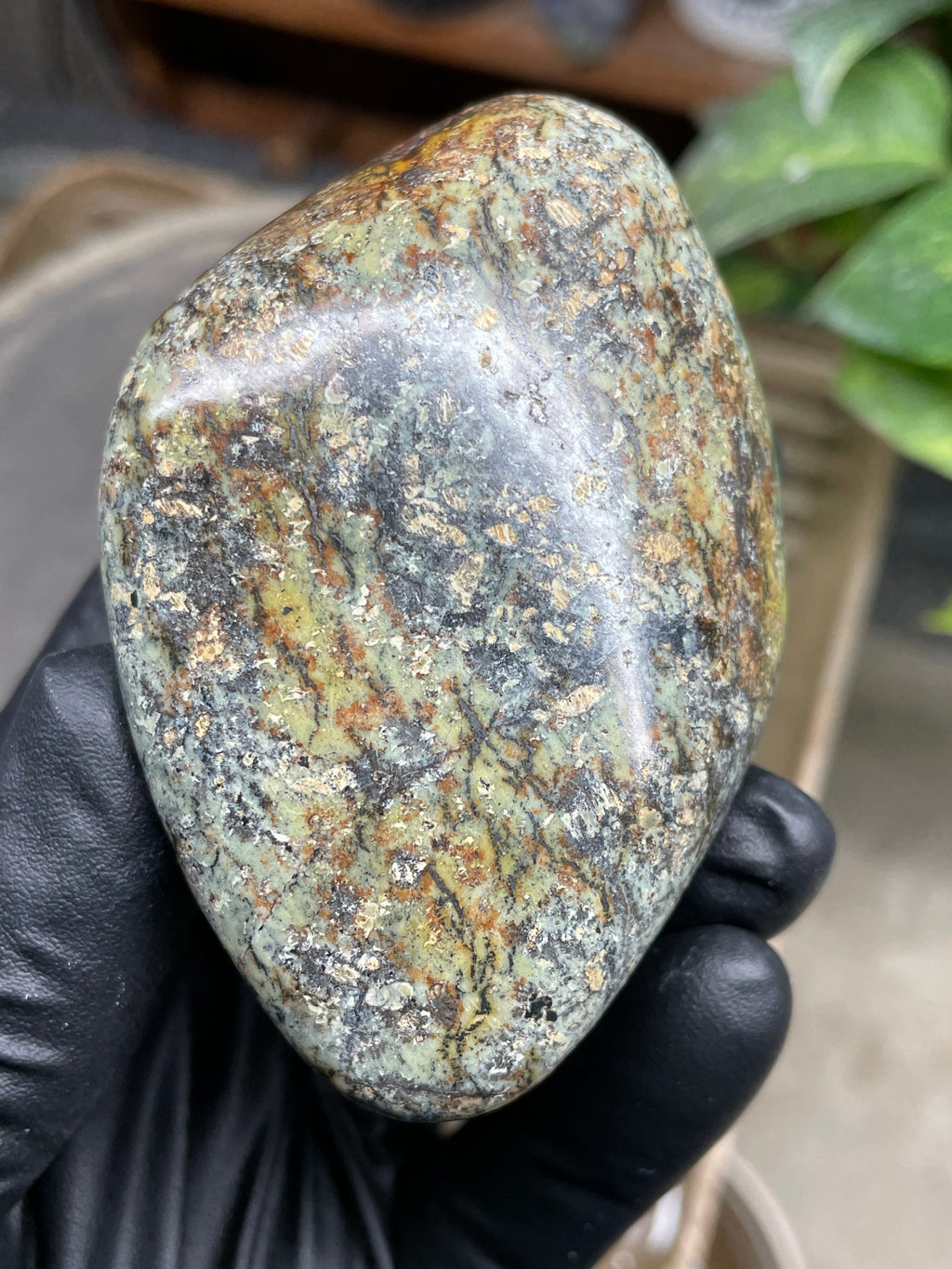 StoneBorn Creations Hand-Polished Vermont Serpentine Freeform with Moss Green Matrix, Earthy Iron Tones and Natural Organic Patterning