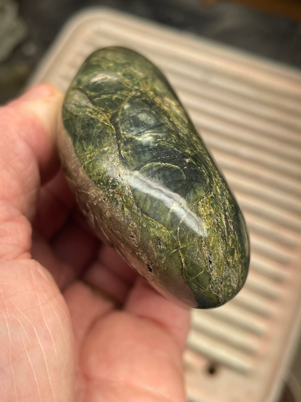 Hand-Polished Vermont Serpentine with Deep Forest Greens and Natural Gold Fleecking