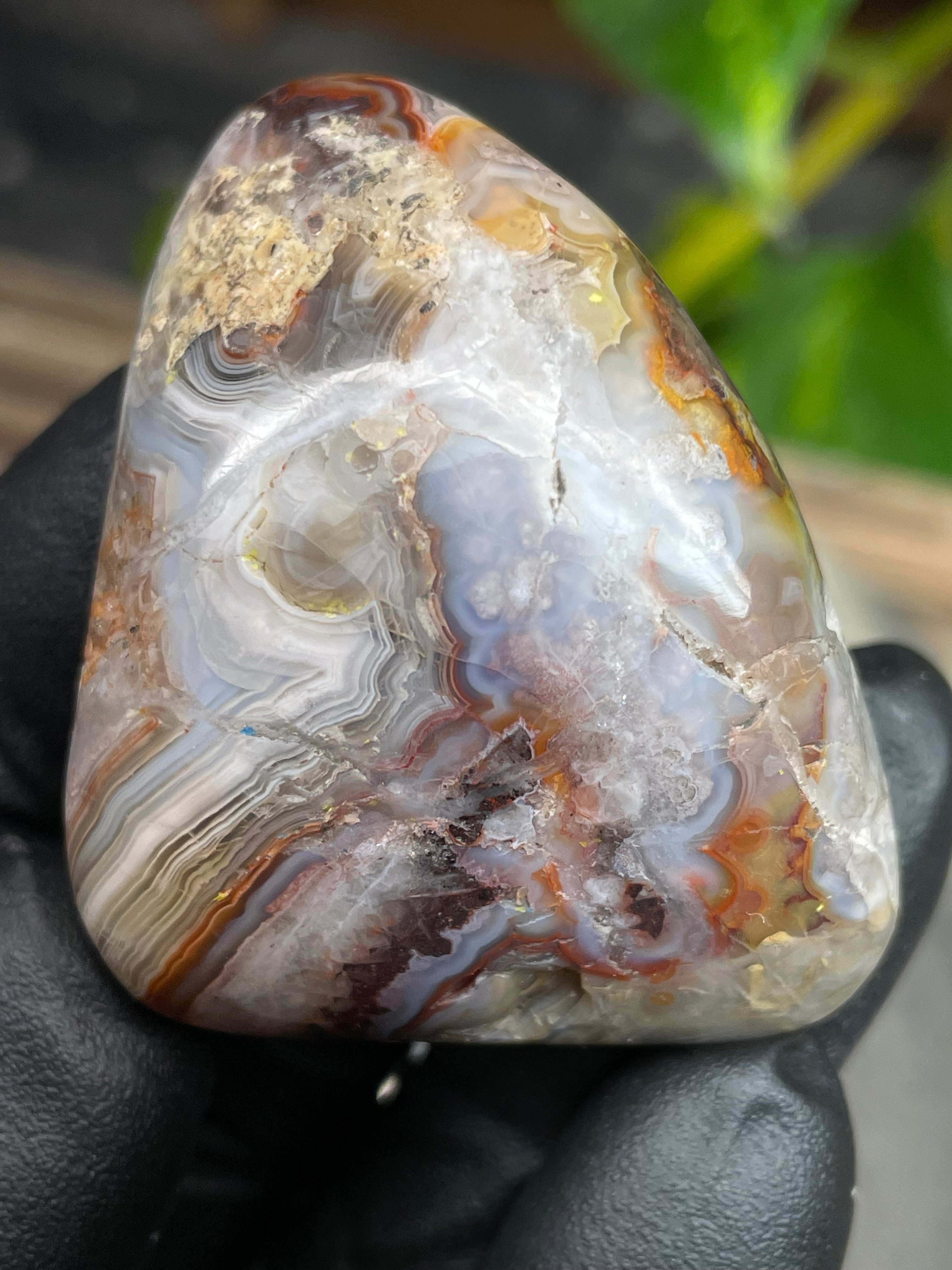 Hand-Polished Banded Agate with Natural Druzy Pocket, Layered Earth Tones & Full 360° Finish