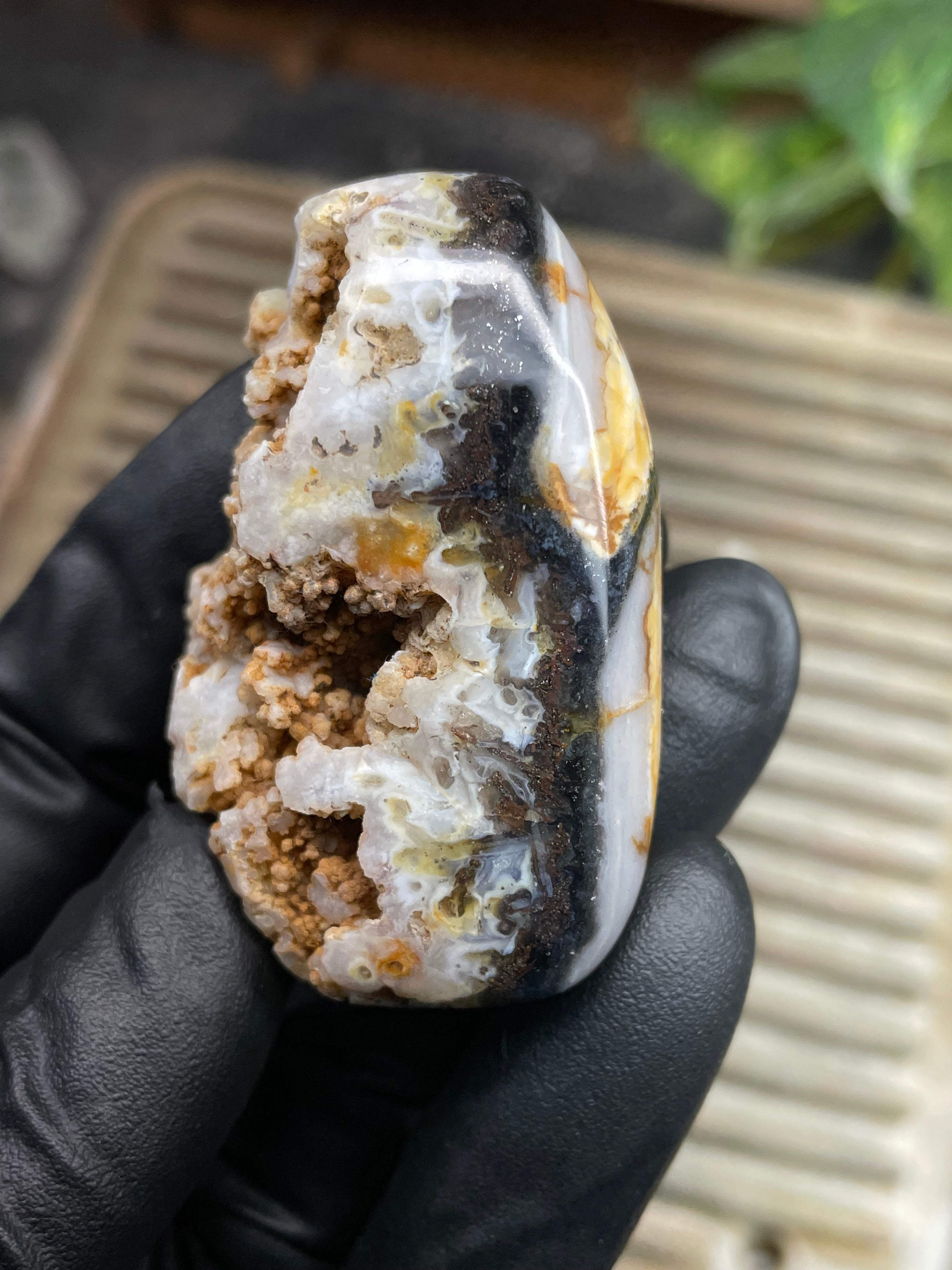 StoneBorn Creations Hand-Polished Crystal Pocket Agate Freeform | Raw Druzy Crown | Natural Chalcedony & Earth Tones