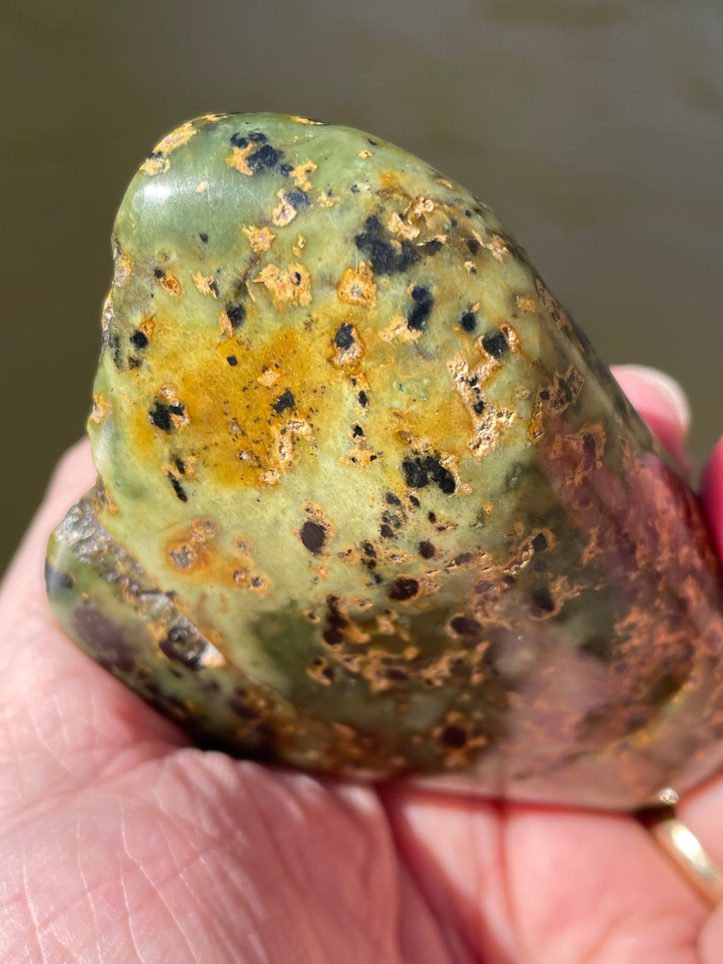 StoneBorn Creations Hand-Polished Vermont Serpentine with Black Inclusions, Golden Earth Matrix, and Natural Freeform Finish