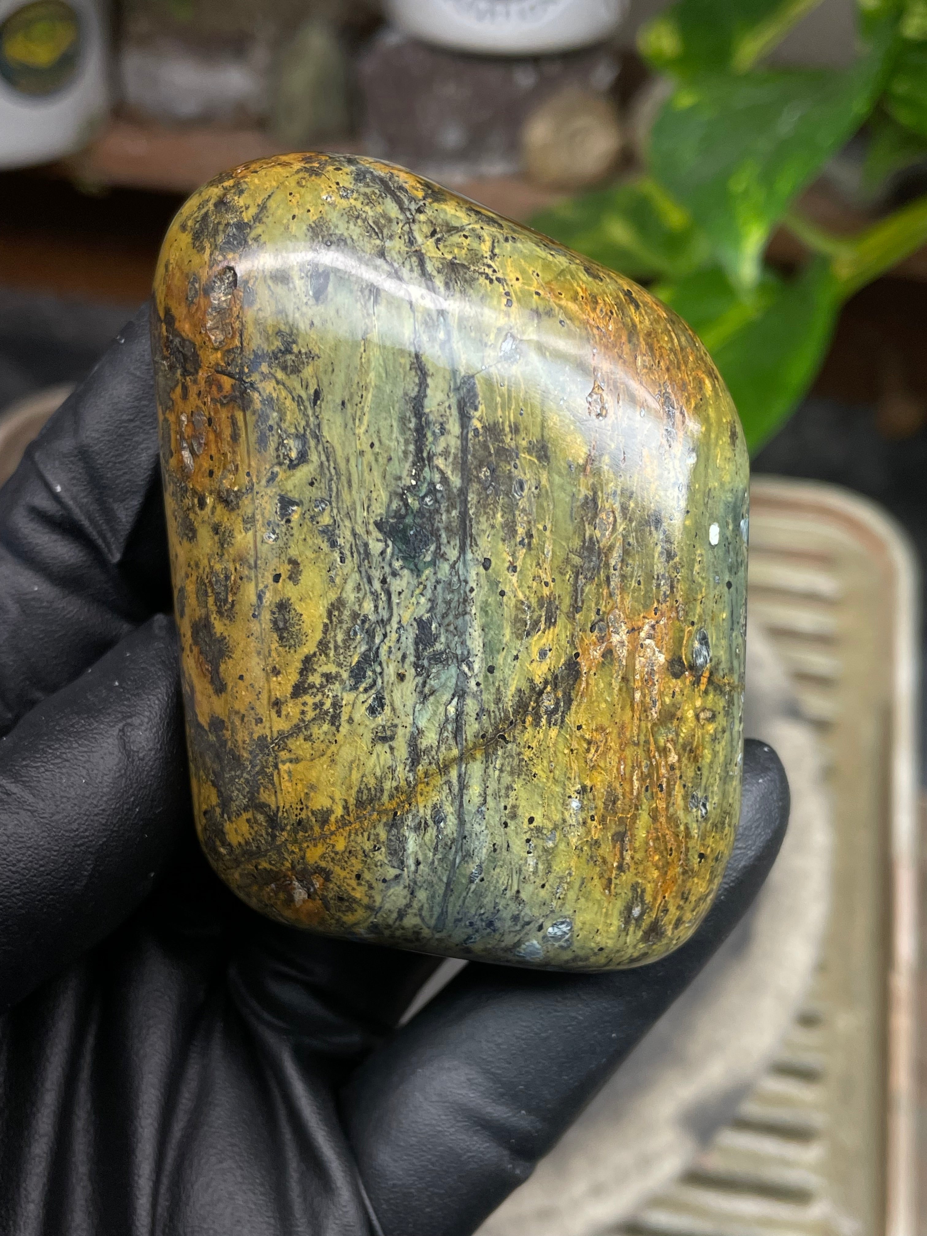 StoneBorn Creations Hand-Polished Vermont Serpentine with Golden Ochre, Mossy Greens, and Dark Natural Matrix