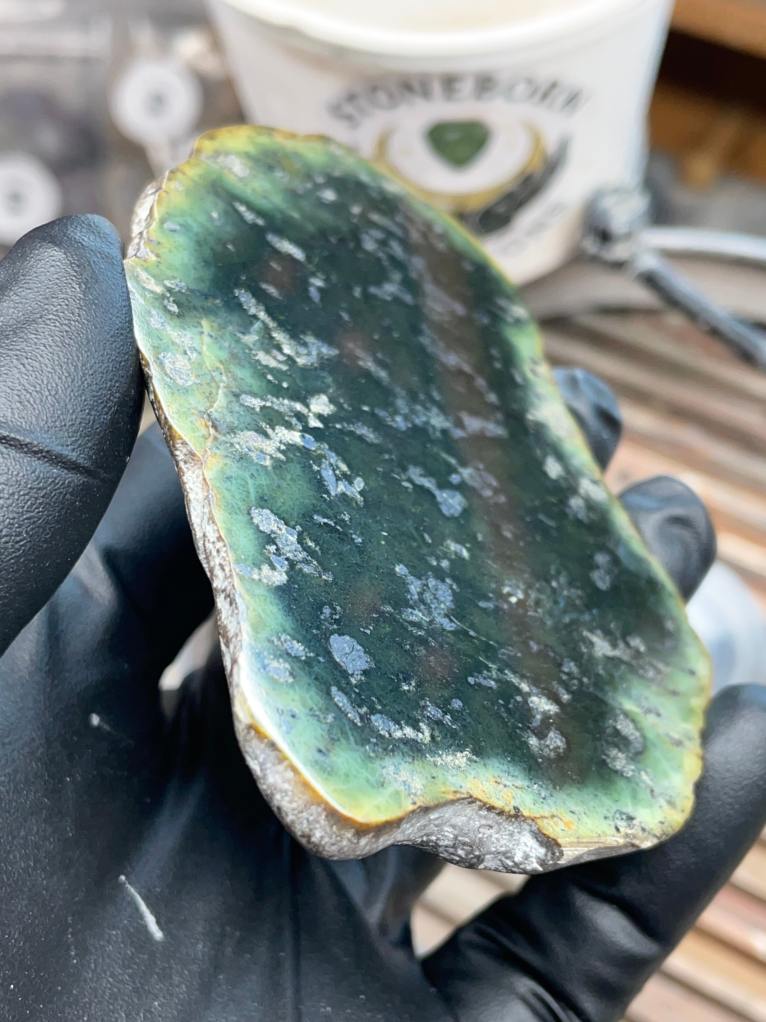 StoneBorn Creations – Hand-Polished Green Jasper Slab (Raw Edge)