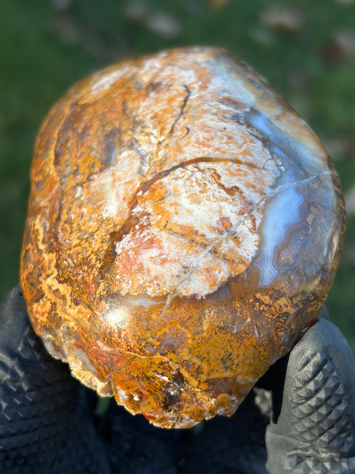 StoneBorn Creations – Natural Agate & Jasper Display Stone | Hand-Polished with Blue-Gray Agate Veins