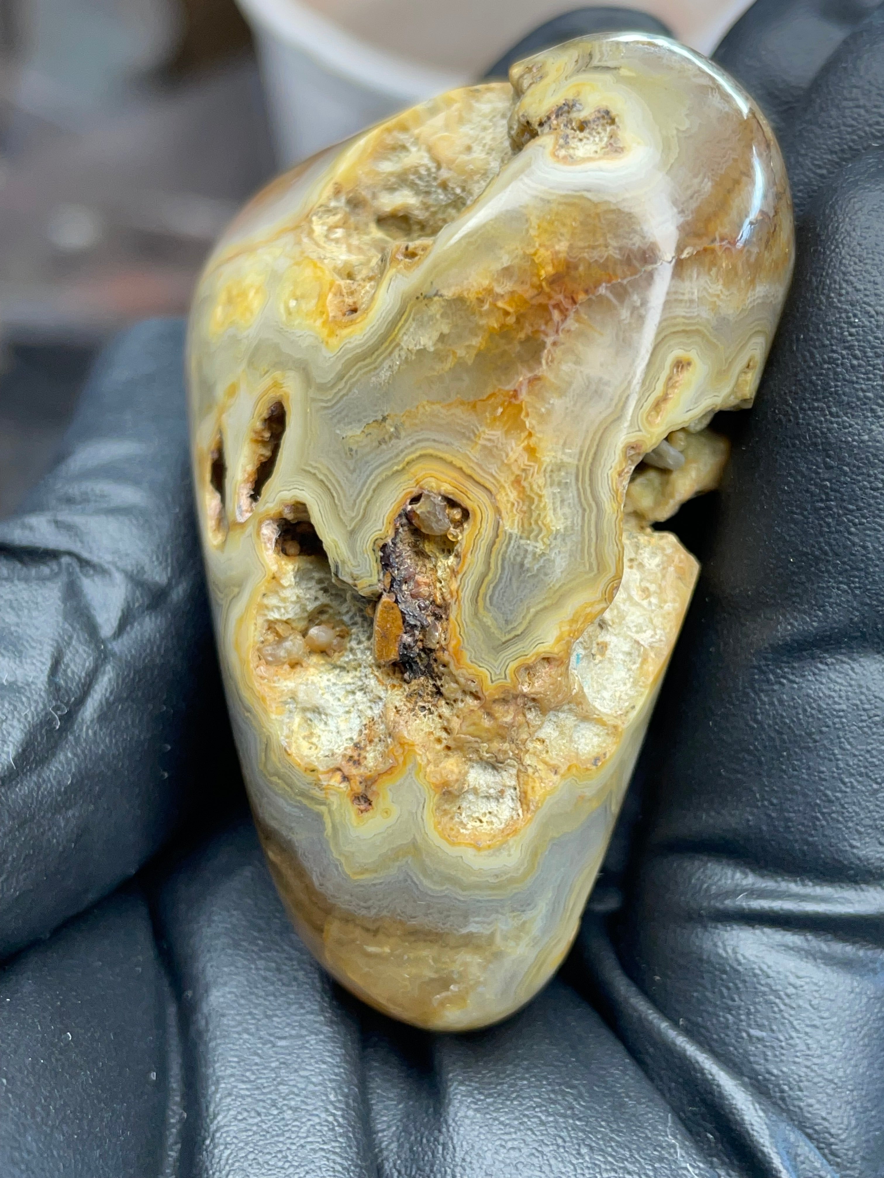 Hand-Polished Banded Agate with Natural Cavities