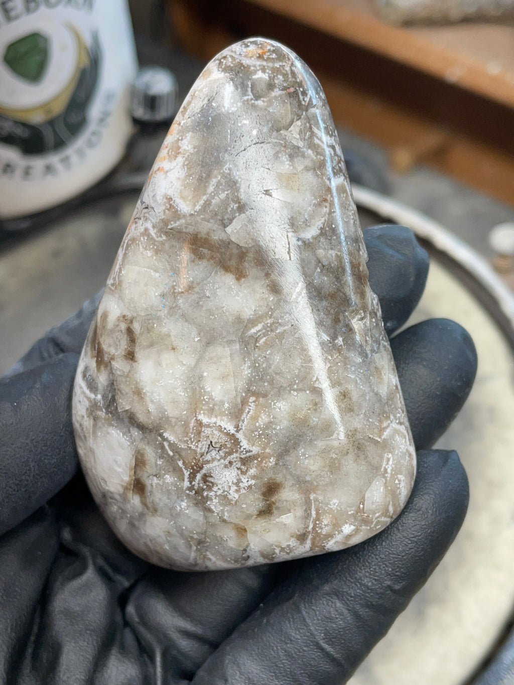 StoneBorn Creations | Hand-Polished Lace Agate with Natural Quartz Crystal Pockets