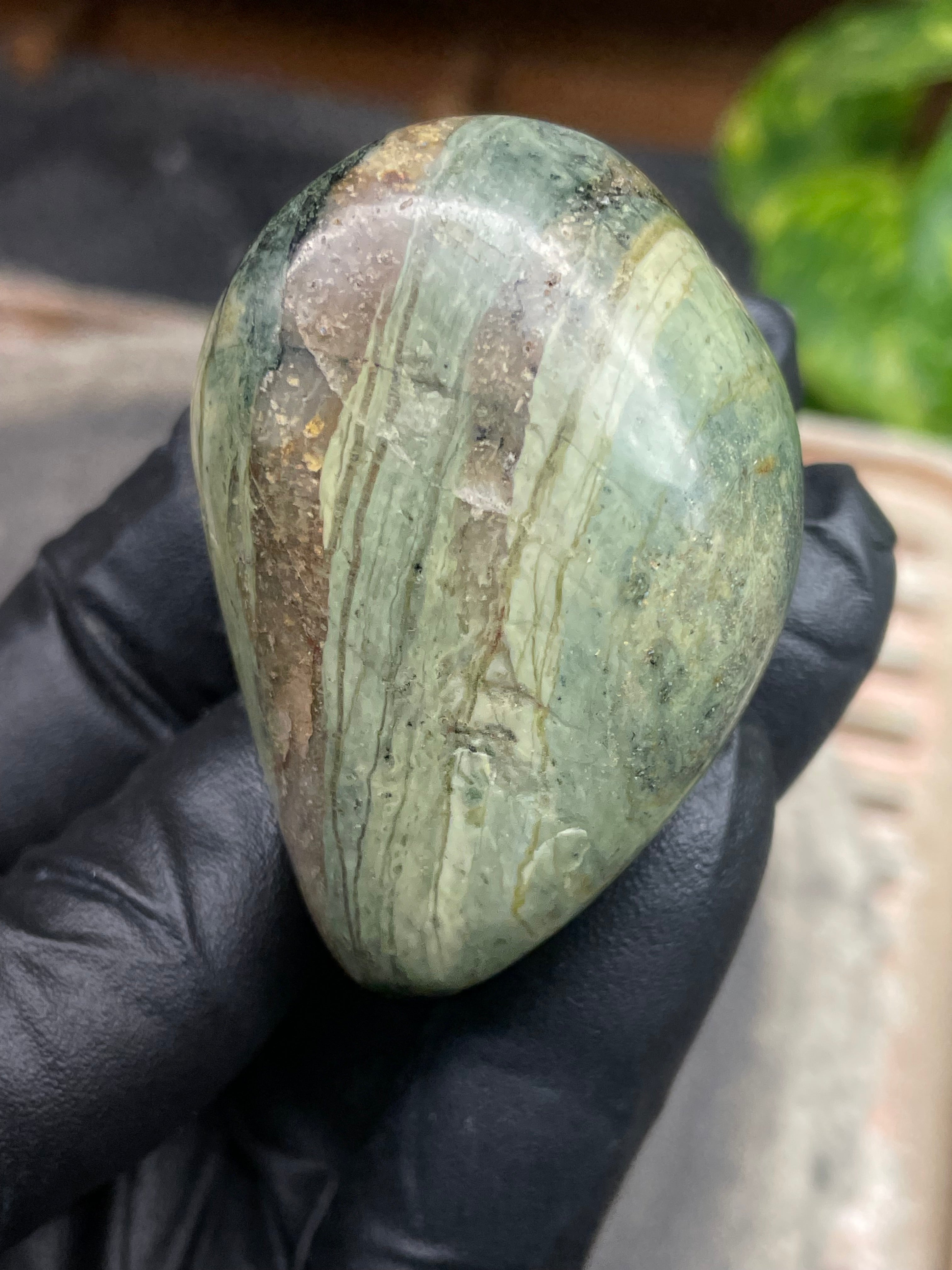 StoneBorn Creations Hand-Polished Vermont Greenstone with Flowing Jade Tones, Natural Earth Matrix Pocket, Freeform Shape
