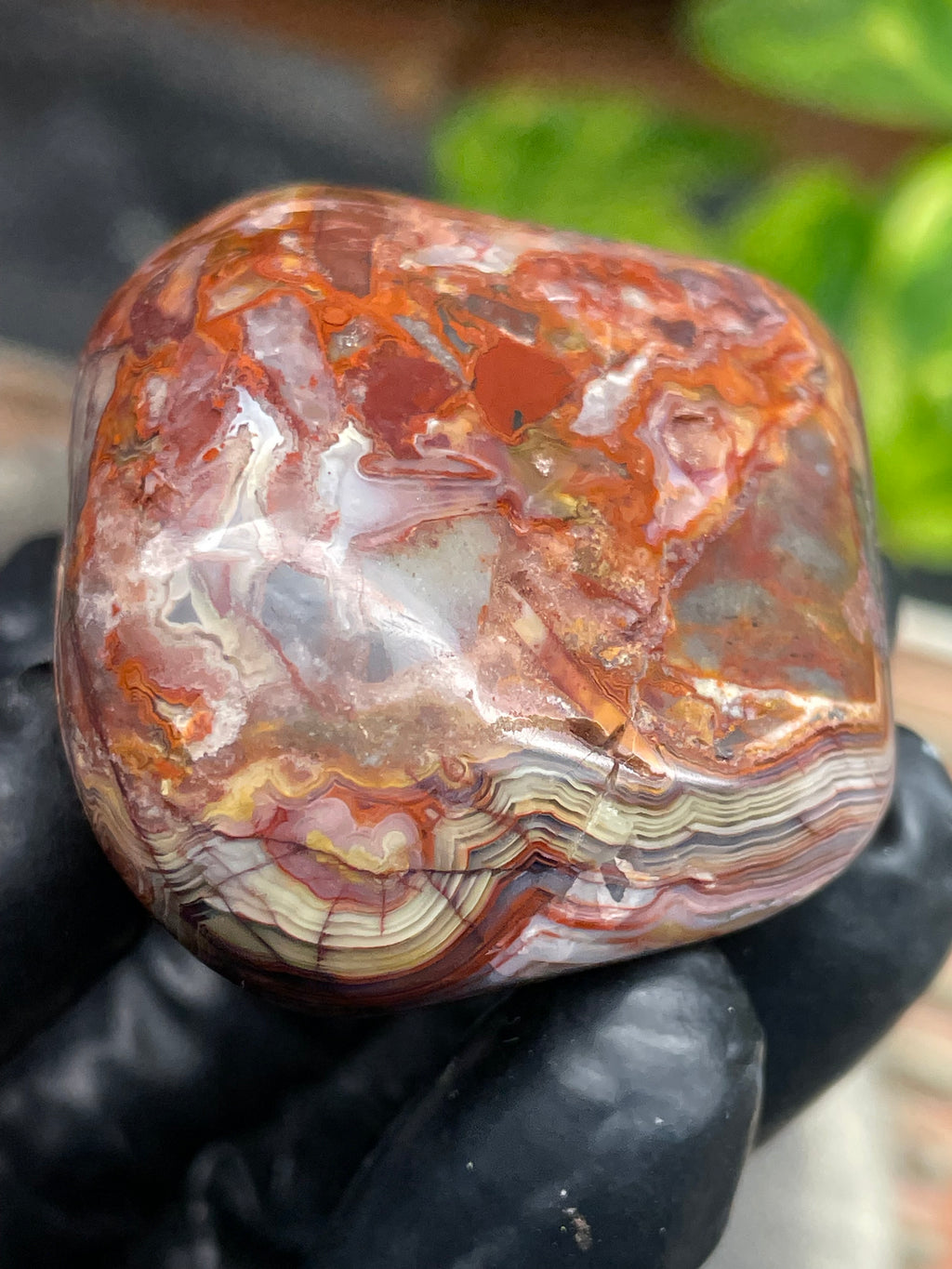 StoneBorn Creations Hand-Polished Banded Agate with Fiery Reds, Creams & Natural Orb Patterns