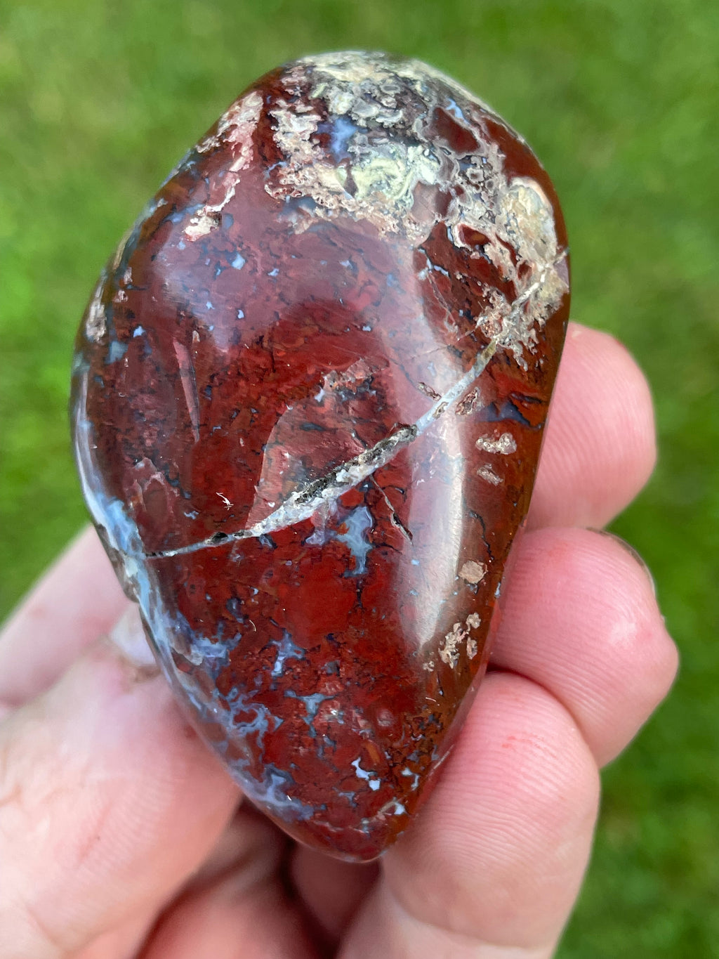 StoneBorn Creations Hand-Polished Brecciated Jasper Freeform with Crimson Red Chalcedony, Natural Quartz Veins & Earth-Toned Matrix