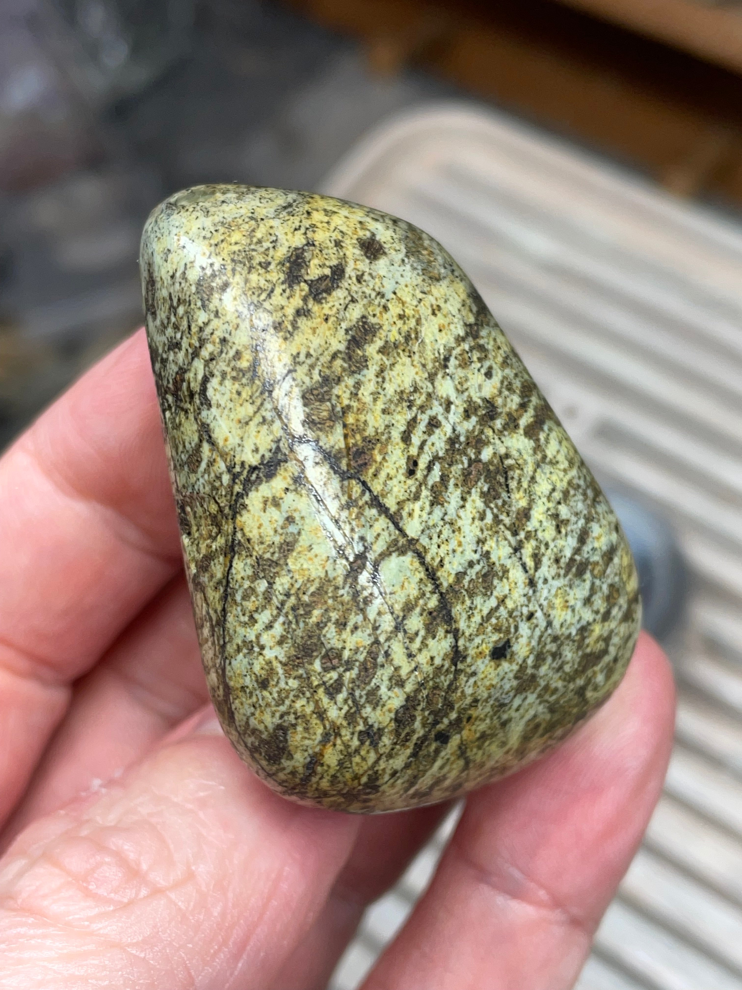 StoneBorn Creations • Hand-Polished Vermont Greenstone (Serpentine) • Moss & Shadow Speckle • Palm Stone