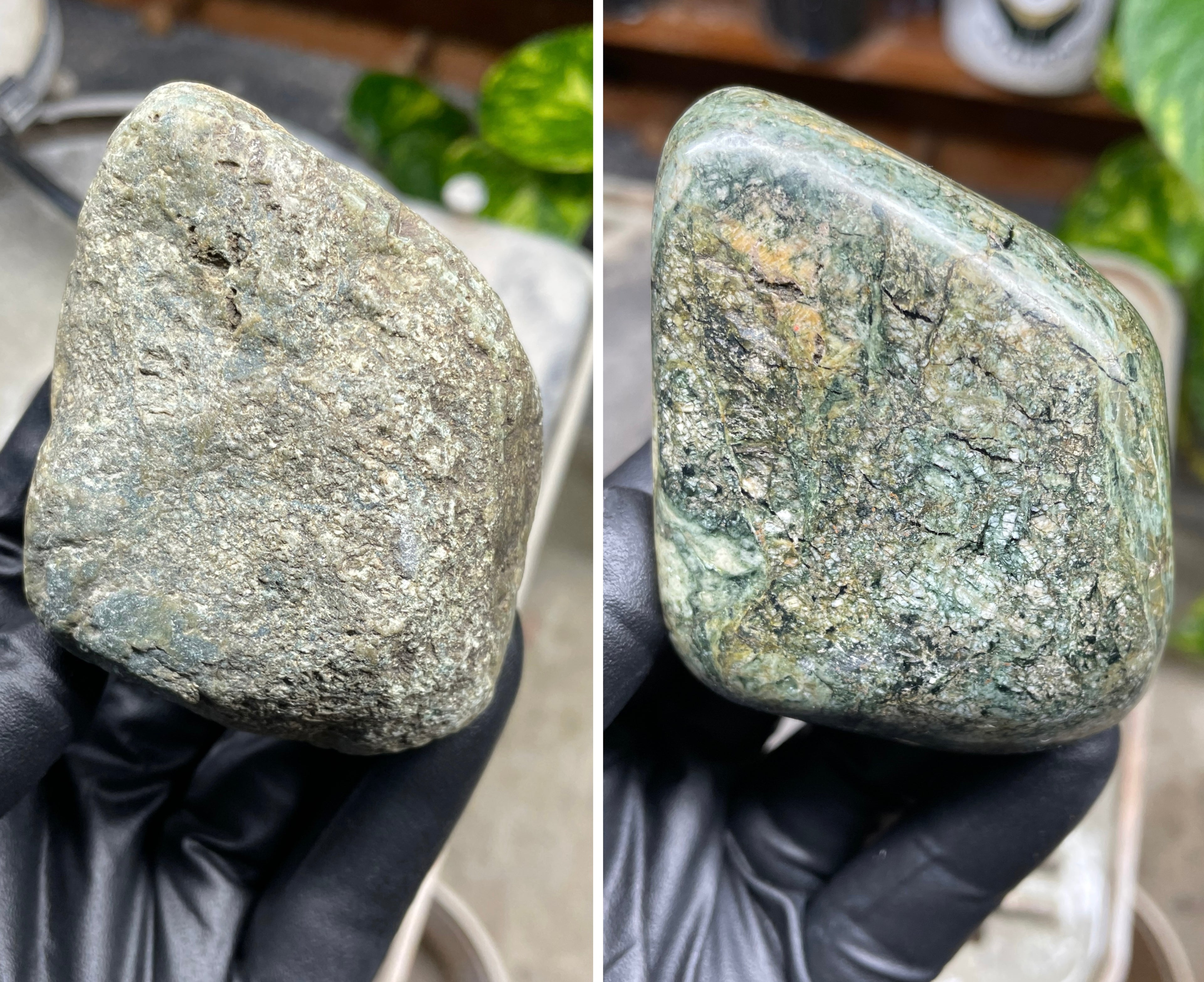 StoneBorn Creations Hand-Polished Vermont River Stone Freeform | Natural Green Mineral Texture Display Stone