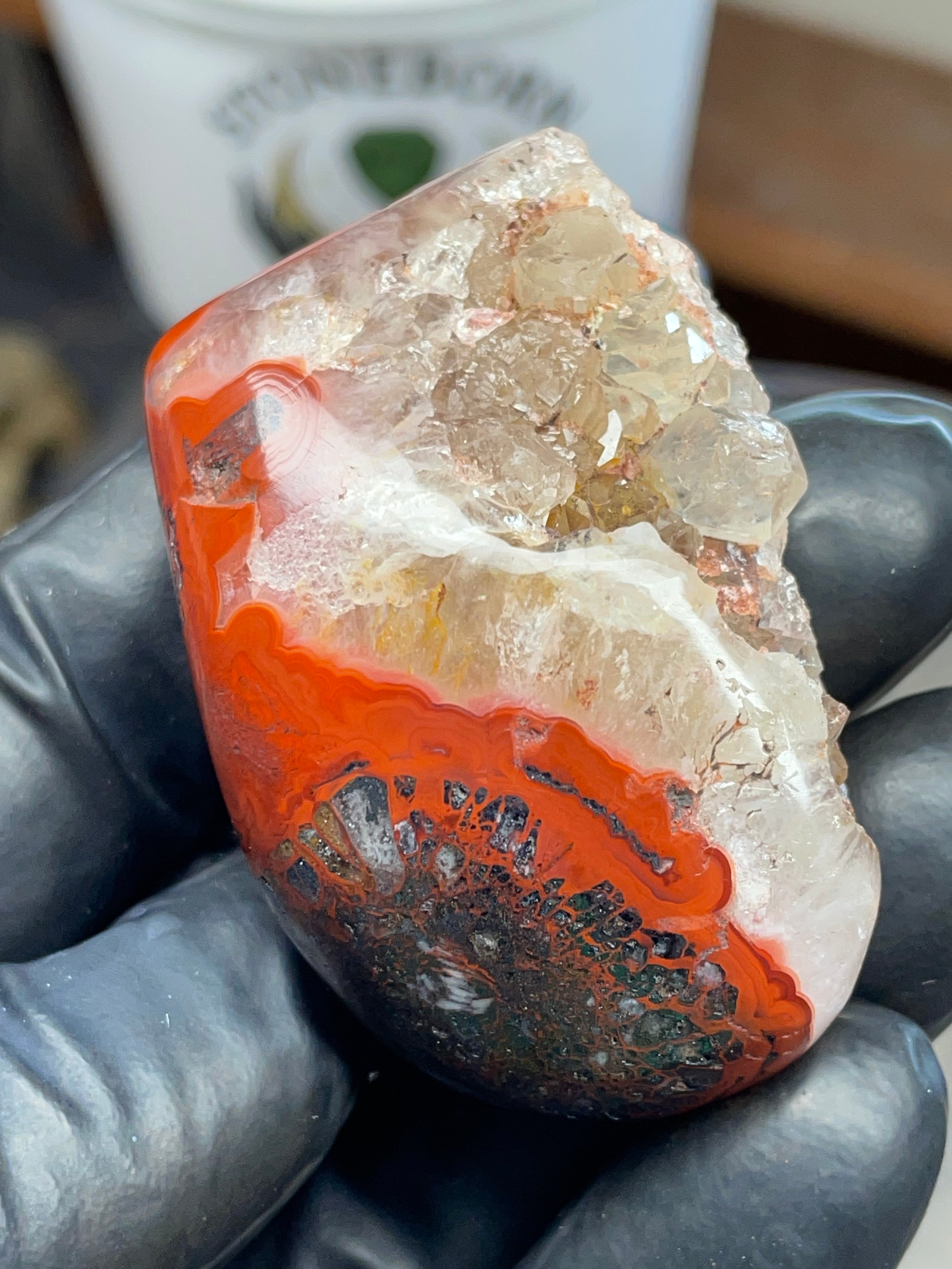 Fire-Pattern Agate with Quartz Pocket | Hand-Polished StoneBorn Creation