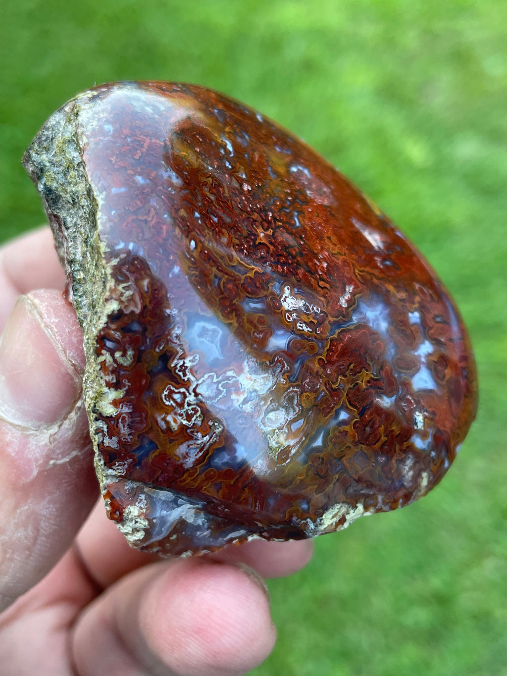 StoneBorn Creations | Hand-Polished Red Lightning Natural Agate Freeform | One-of-a-Kind Display Stone