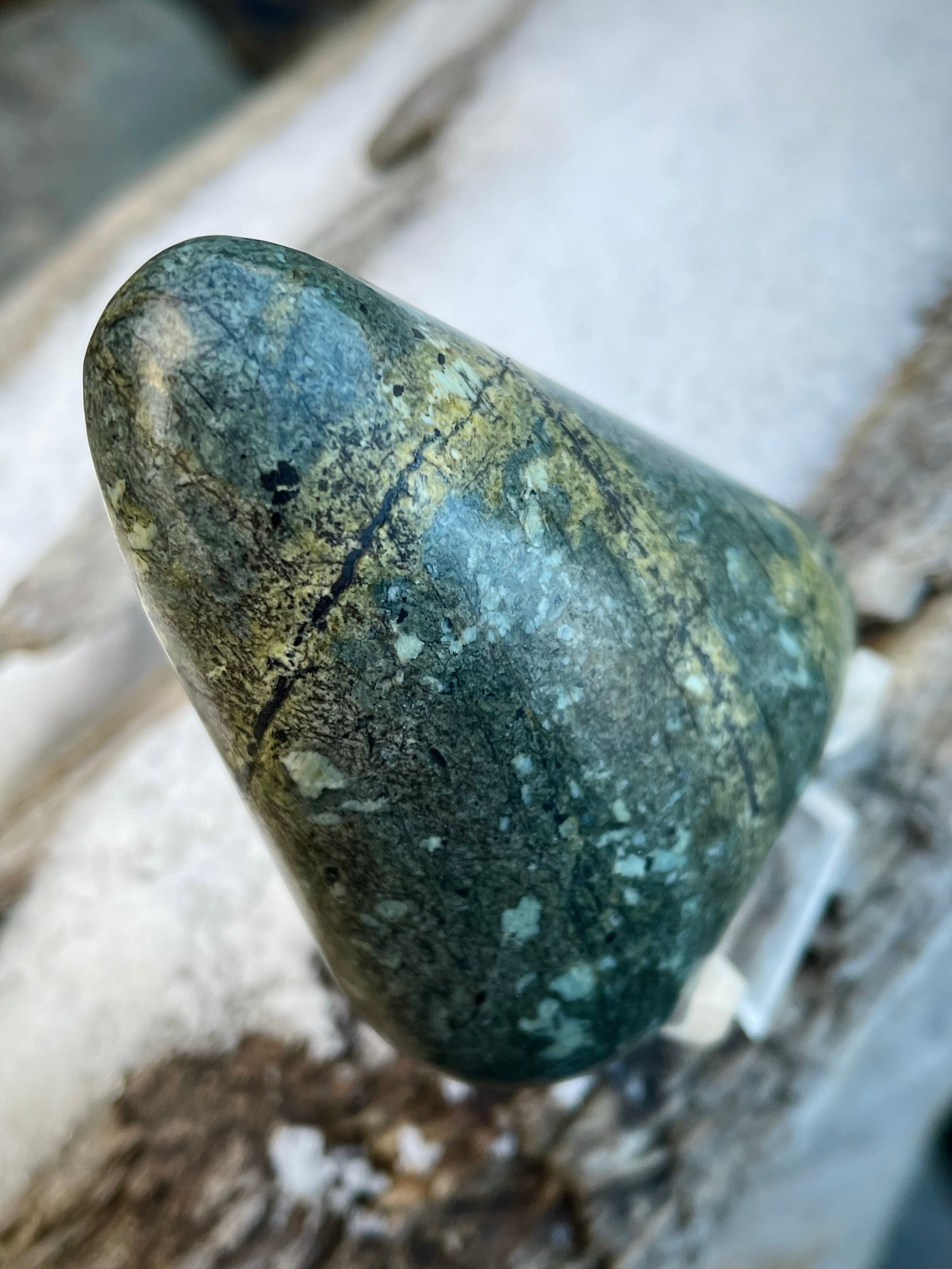 🌲 Polished Vermont Greenstone – Glacial Streamlines & Earth-Tone Veins (Hand-Collected & Polished)