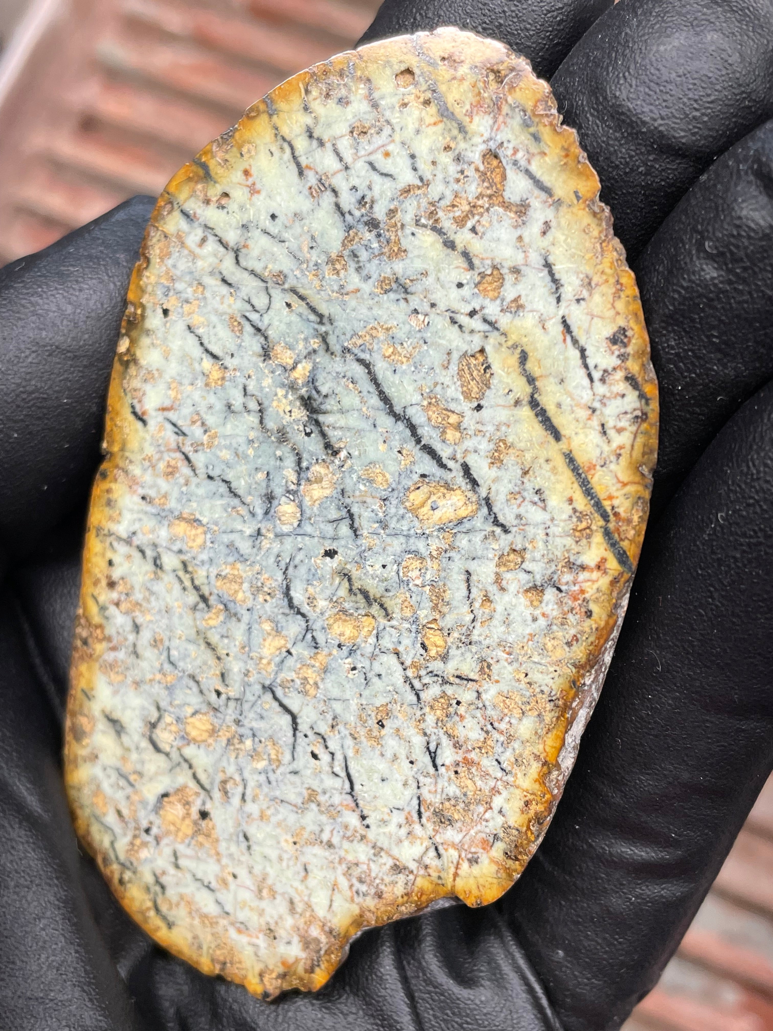 StoneBorn Creations | Polished Vermont Greenstone Slab — Soft Sage + Golden Freckling