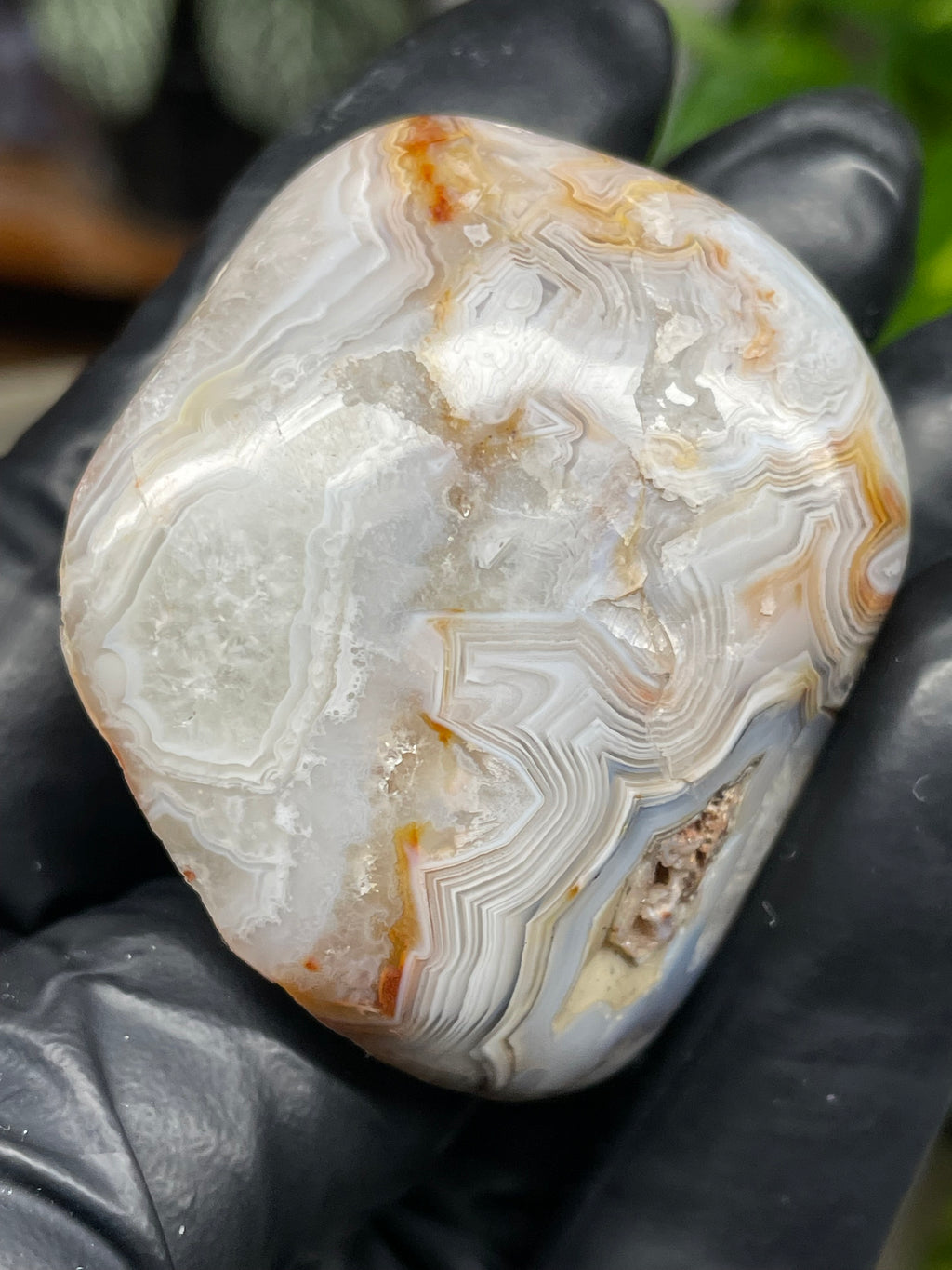 StoneBorn Creations Hand Polished Banded Agate Freeform – Natural Lace Patterns, Raw Base with Fully Shaped Top Display Stone