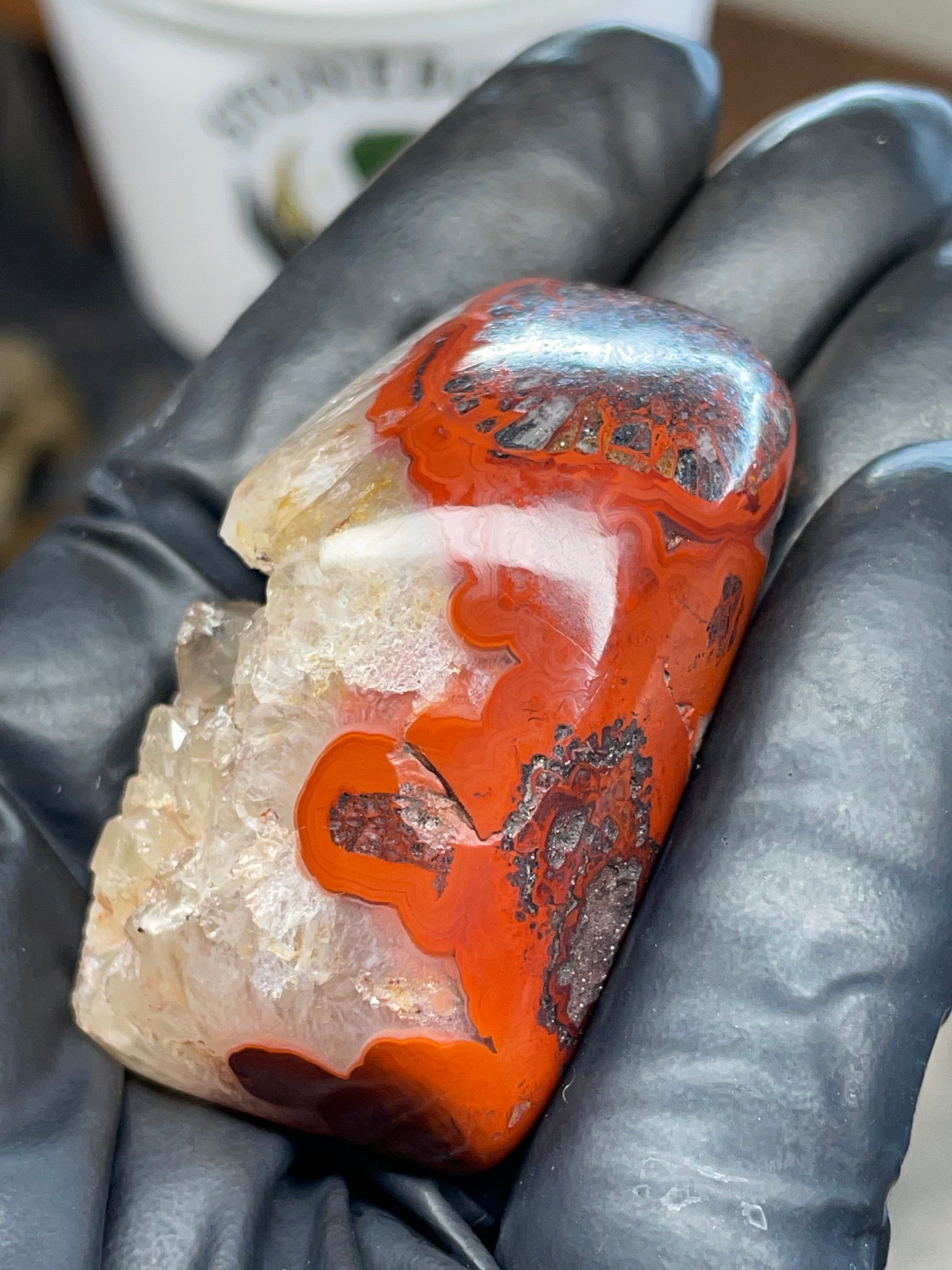 Fire-Pattern Agate with Quartz Pocket | Hand-Polished StoneBorn Creation