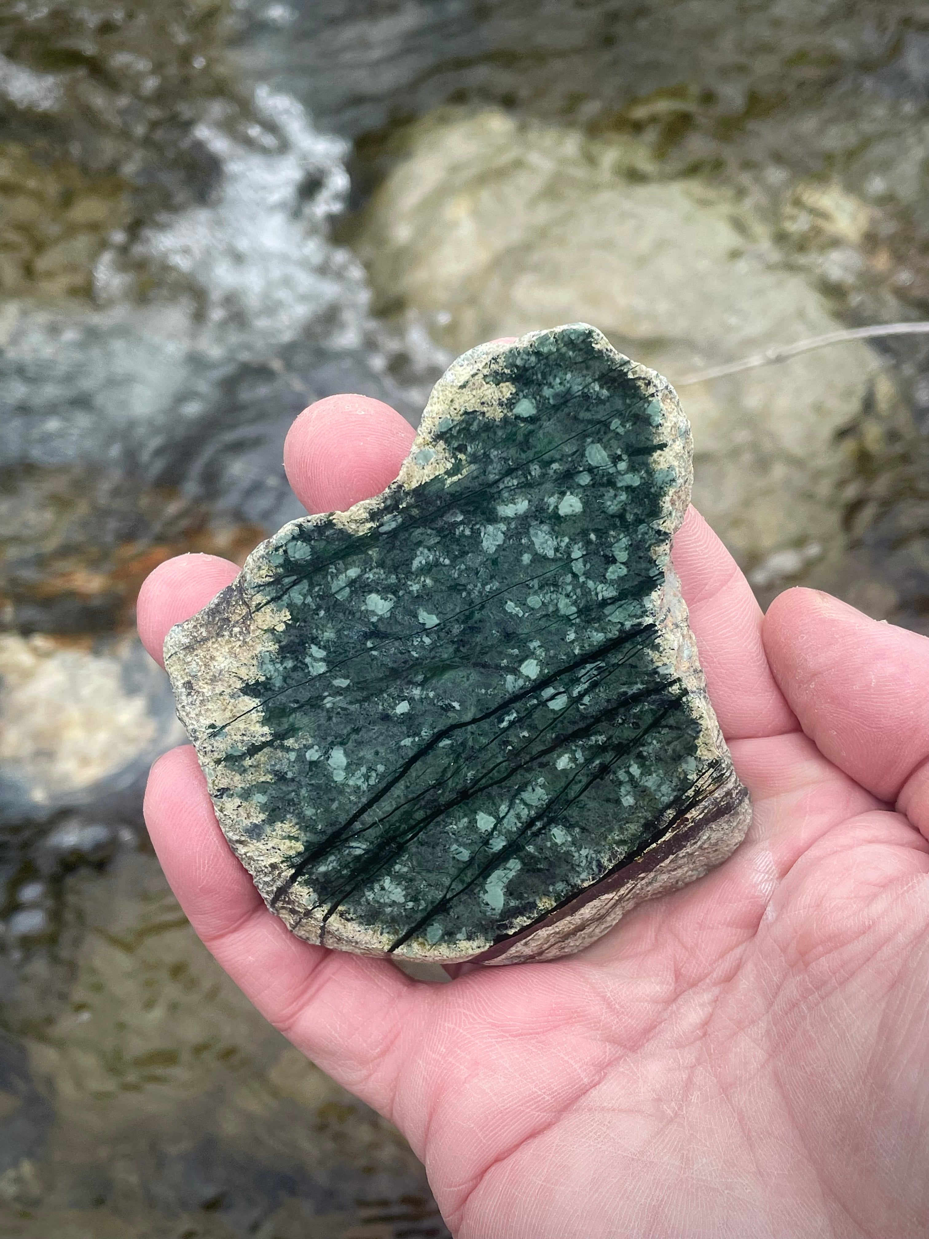 🌲 Polished Vermont Greenstone – Dual-Sided Finish with Forest-Line Banding