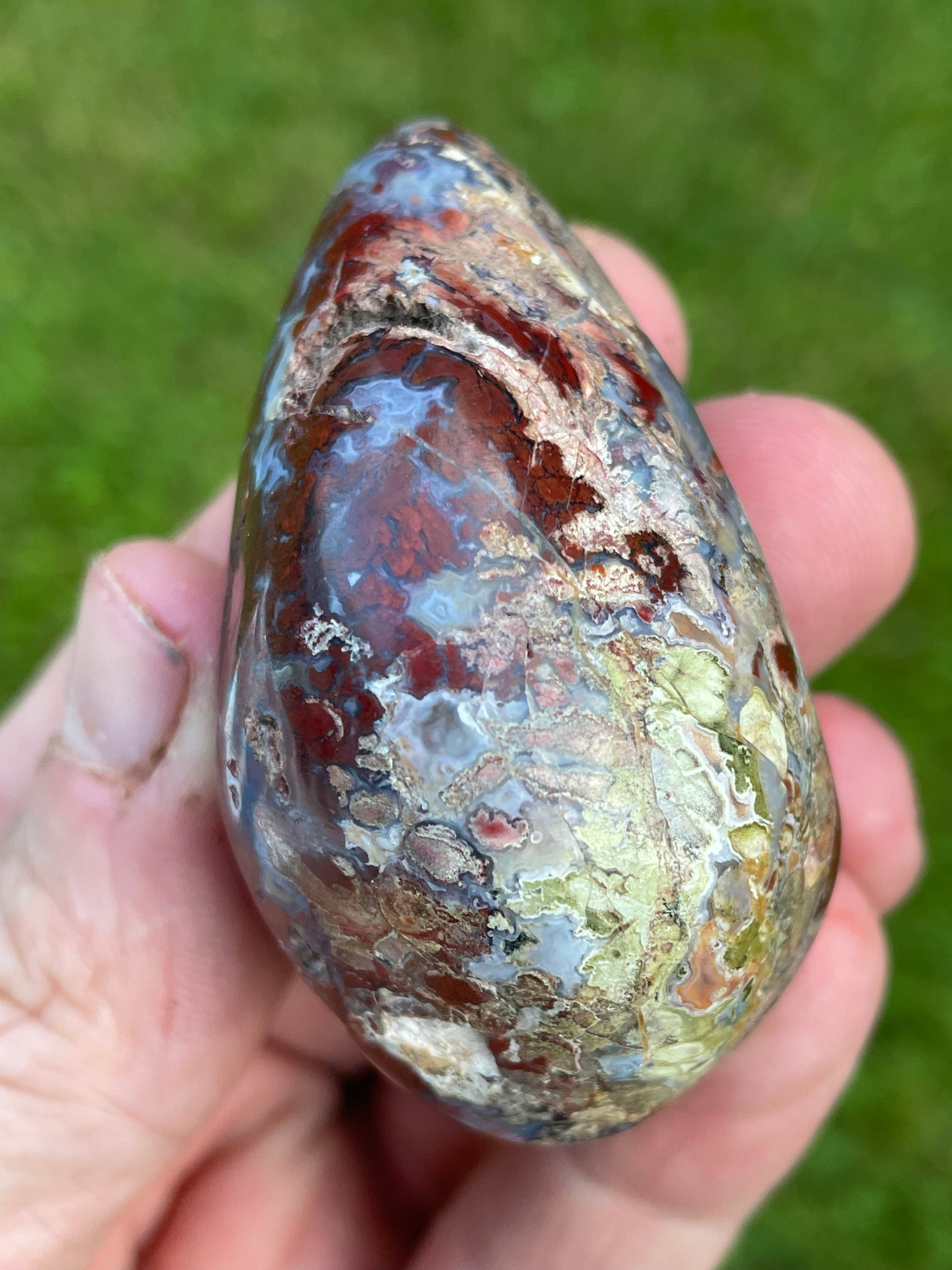 StoneBorn Creations Hand-Polished Brecciated Jasper Freeform with Crimson Red Chalcedony, Natural Quartz Veins & Earth-Toned Matrix
