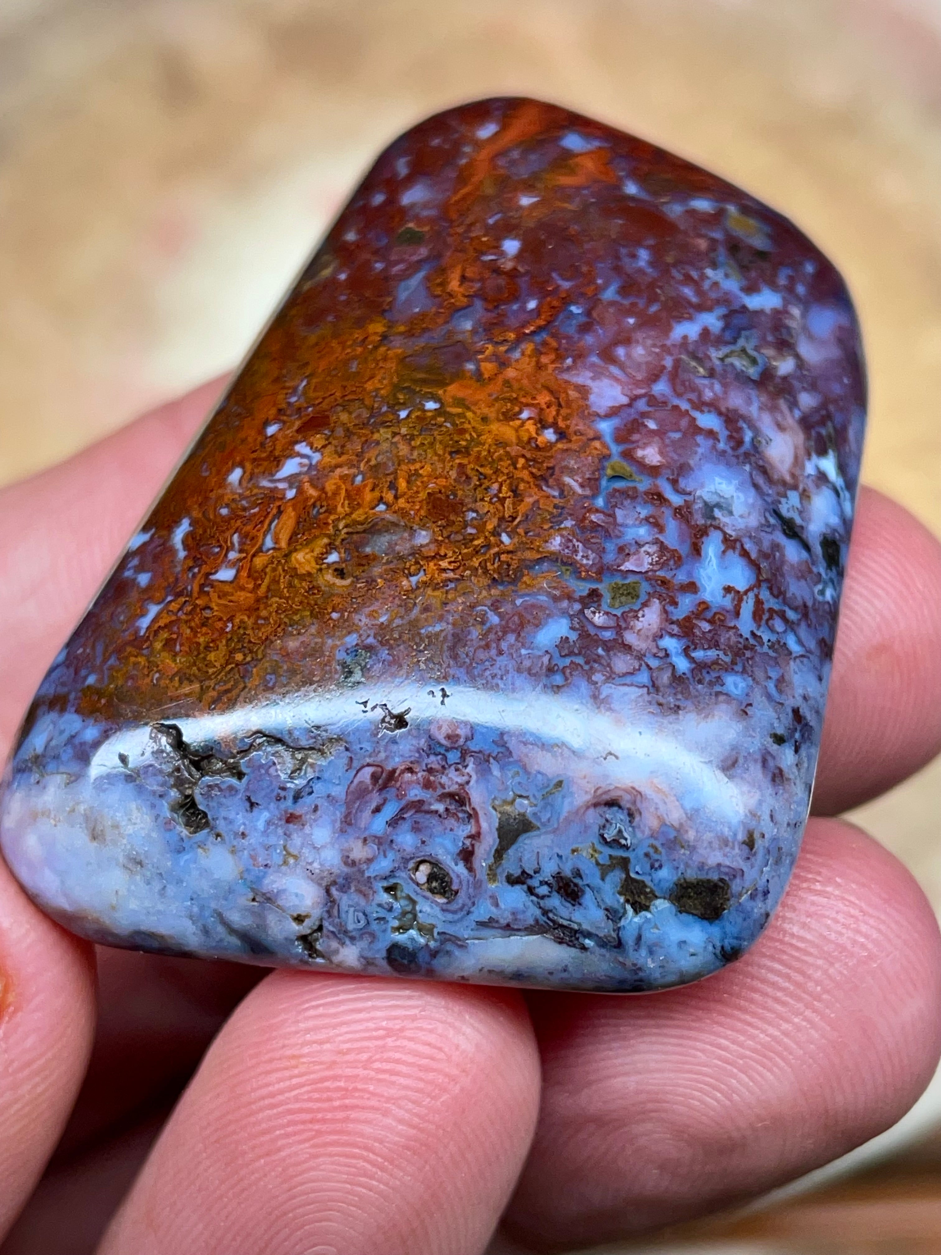 💎 Polished Agate – Red & Blue Brecciated Freeform (Hand-Polished Stone Art)