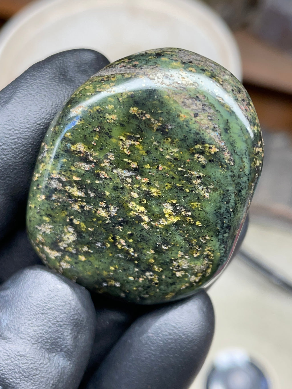 StoneBorn Creations Hand-Polished Vermont Serpentine with Natural Gold Flecking and Deep Forest Greens