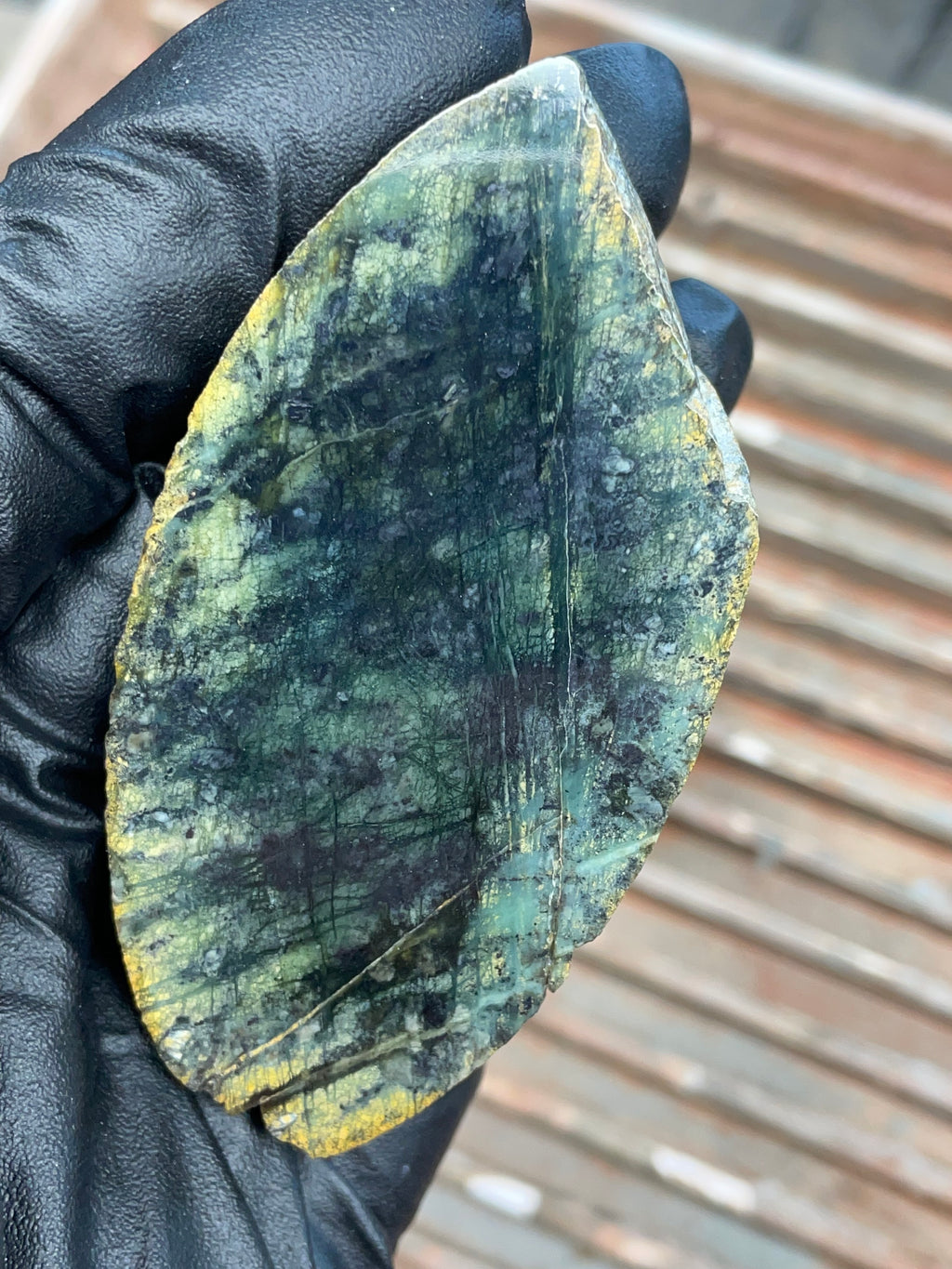 StoneBorn Creations | Polished Vermont Greenstone Slab — Dark Forest Green with Golden Weathered Rind
