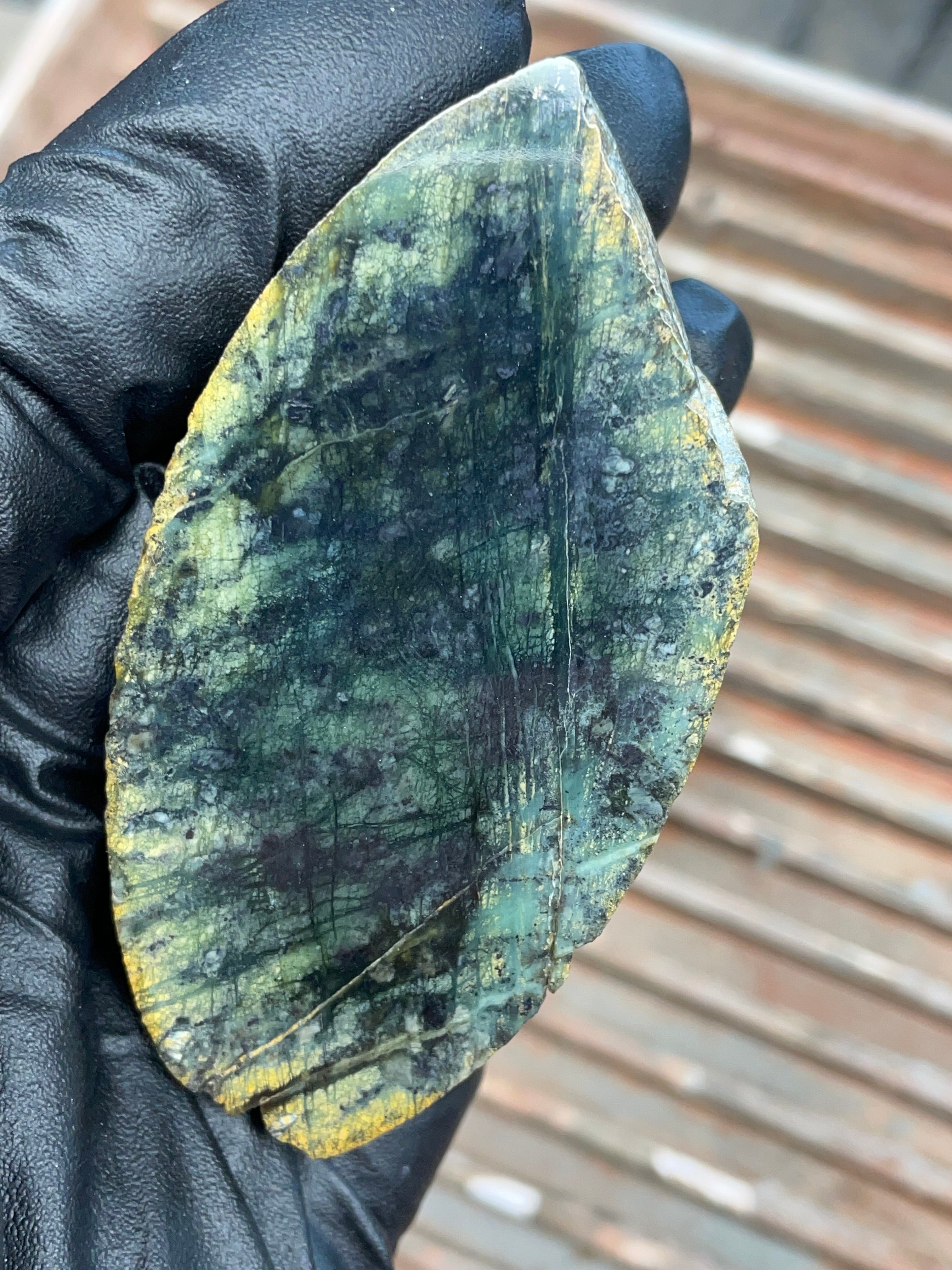 StoneBorn Creations | Polished Vermont Greenstone Slab — Dark Forest Green with Golden Weathered Rind