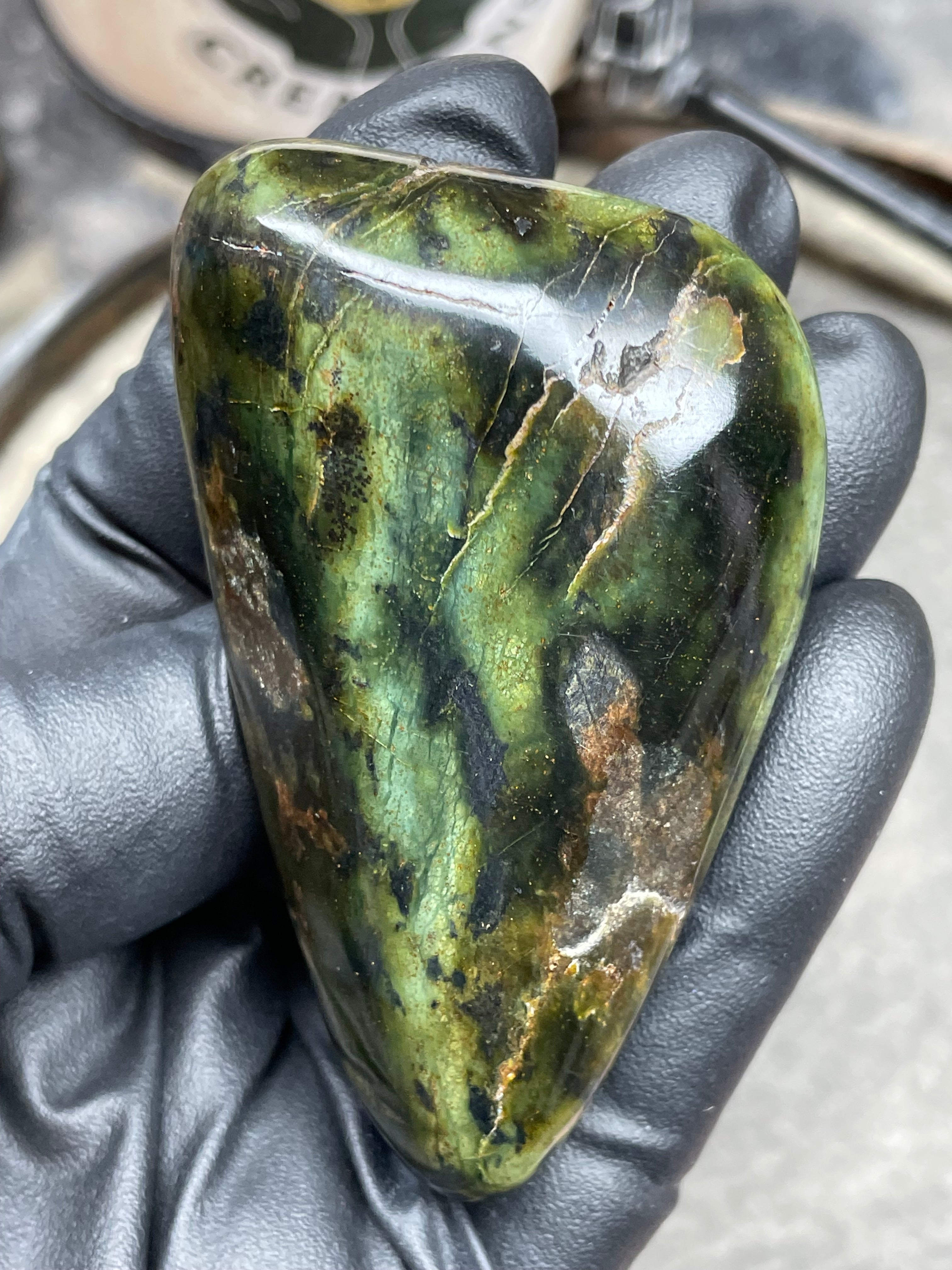StoneBorn Creations – Hand Polished Vermont Serpentine with Natural Mineral Veins | One-of-a-Kind Display Stone