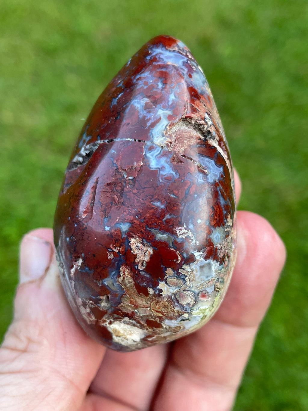 StoneBorn Creations Hand-Polished Brecciated Jasper Freeform with Crimson Red Chalcedony, Natural Quartz Veins & Earth-Toned Matrix