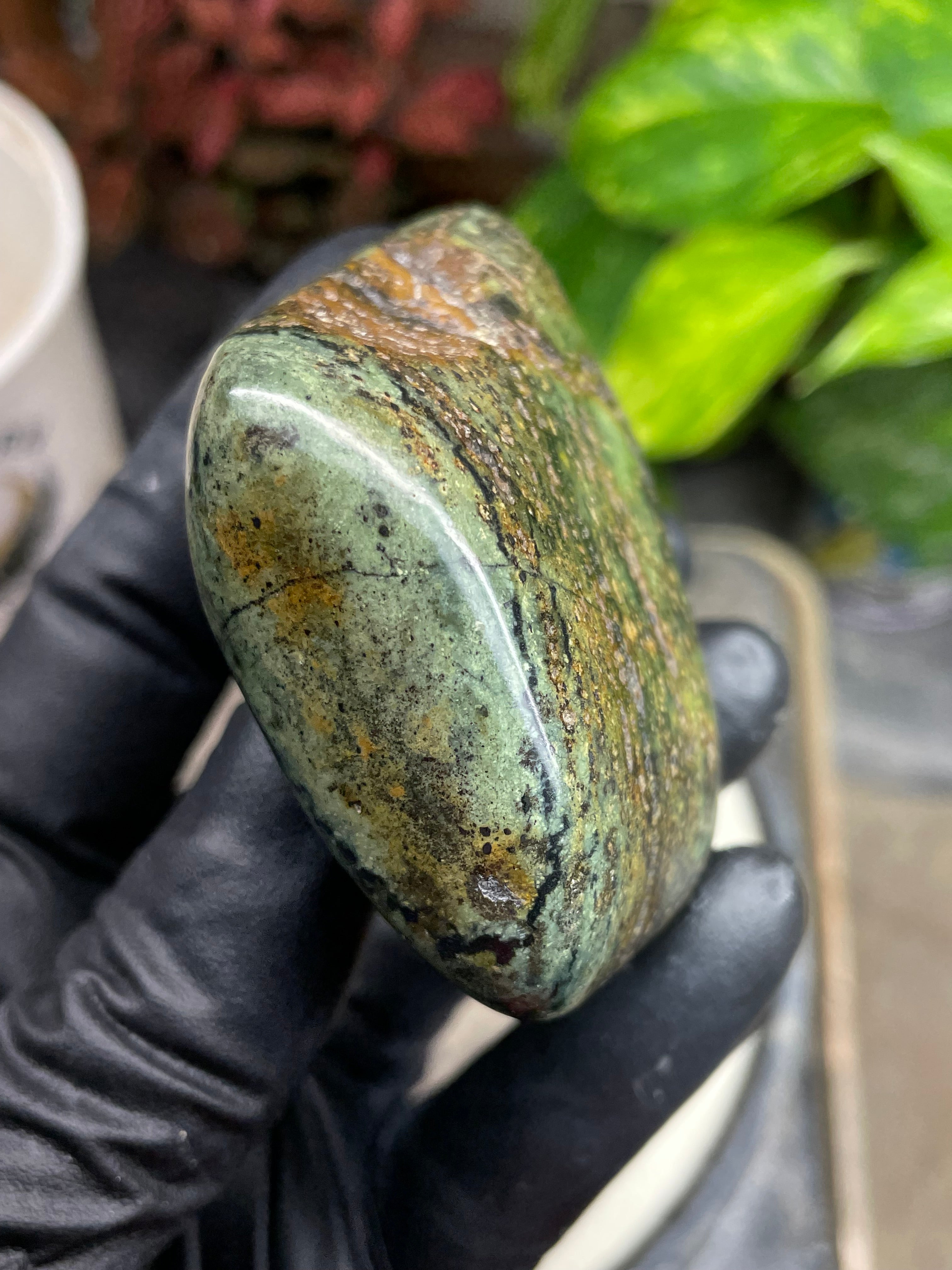 StoneBorn Creations Hand-Polished Vermont Serpentine with Dark Veining, Golden Earth Tones, and Freeform Finish