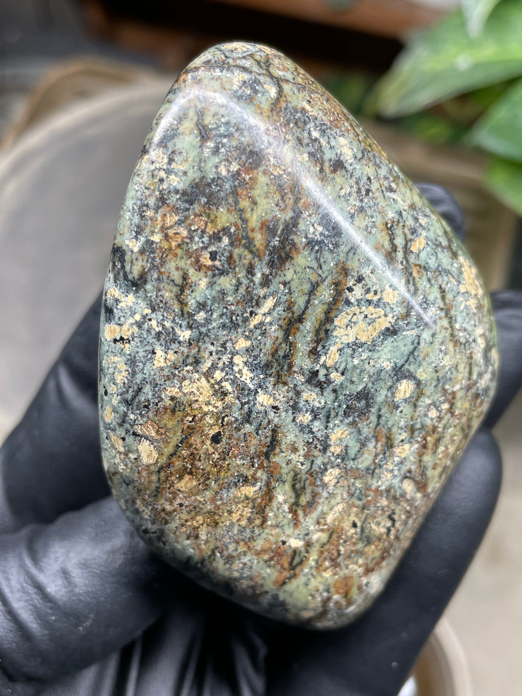 StoneBorn Creations Hand-Polished Vermont Serpentine Freeform with Moss Green Matrix, Earthy Iron Tones and Natural Organic Patterning