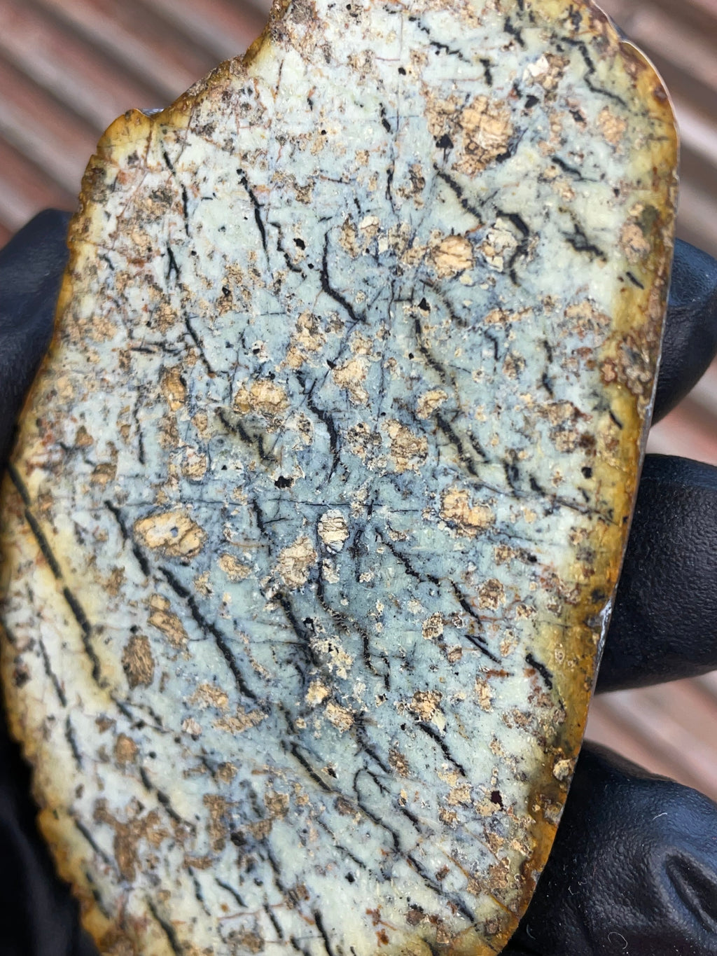 StoneBorn Creations | Polished Vermont Greenstone Slab — Soft Sage + Golden Freckling