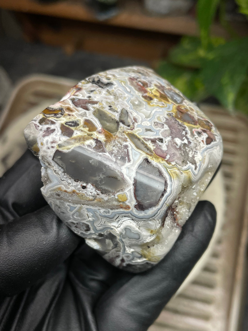 StoneBorn Creations Hand-Polished Agate Freeform with Raw Side & Crystal Pockets