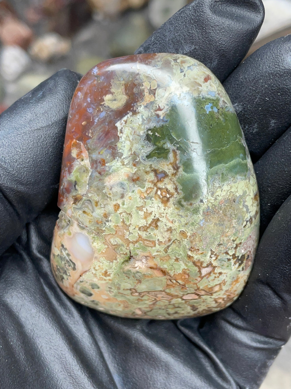 StoneBorn Creations Hand-Polished Multicolor Lace Agate with Natural Green and Rust Patterns – One-of-a-Kind Display Stone