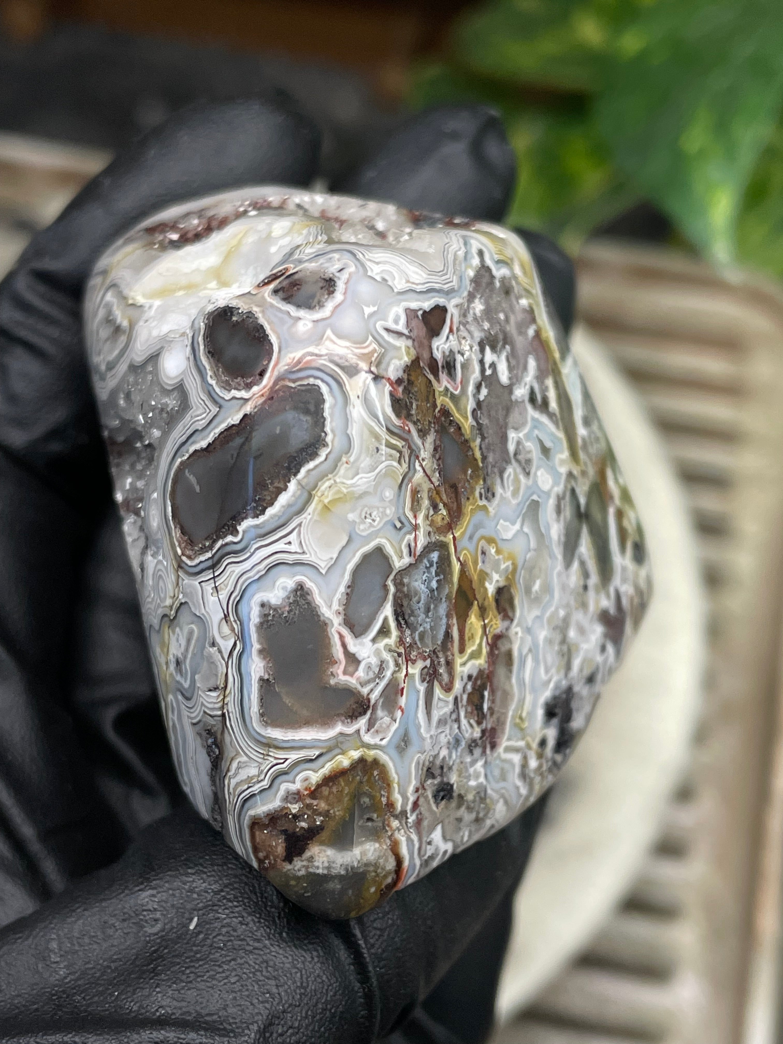 StoneBorn Creations Hand-Polished Agate Freeform with Raw Side & Crystal Pockets