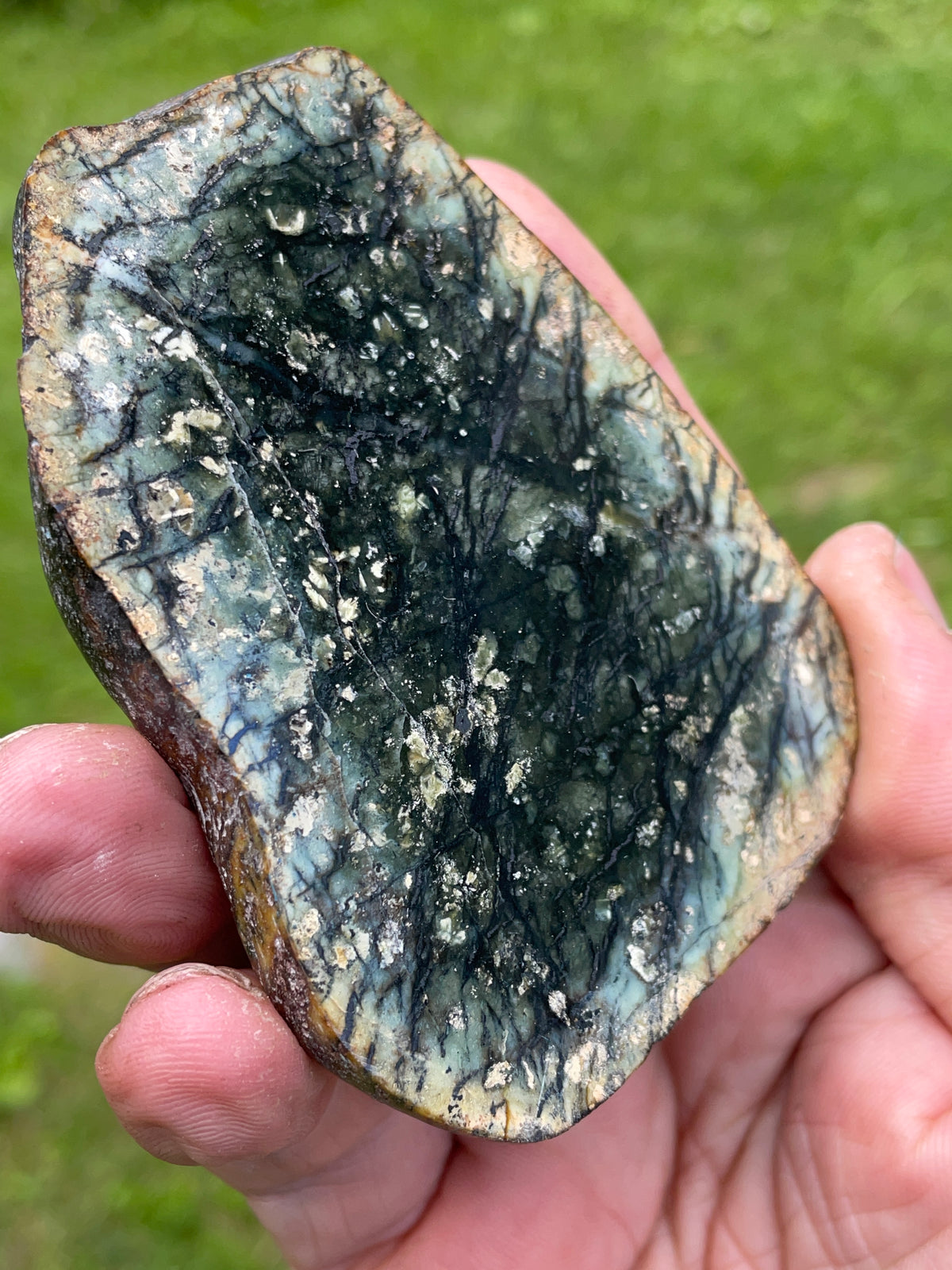 StoneBorn Creations – Hand-Polished Dark Green & Black Dendritic Mystery Stone | Natural Matching Pair