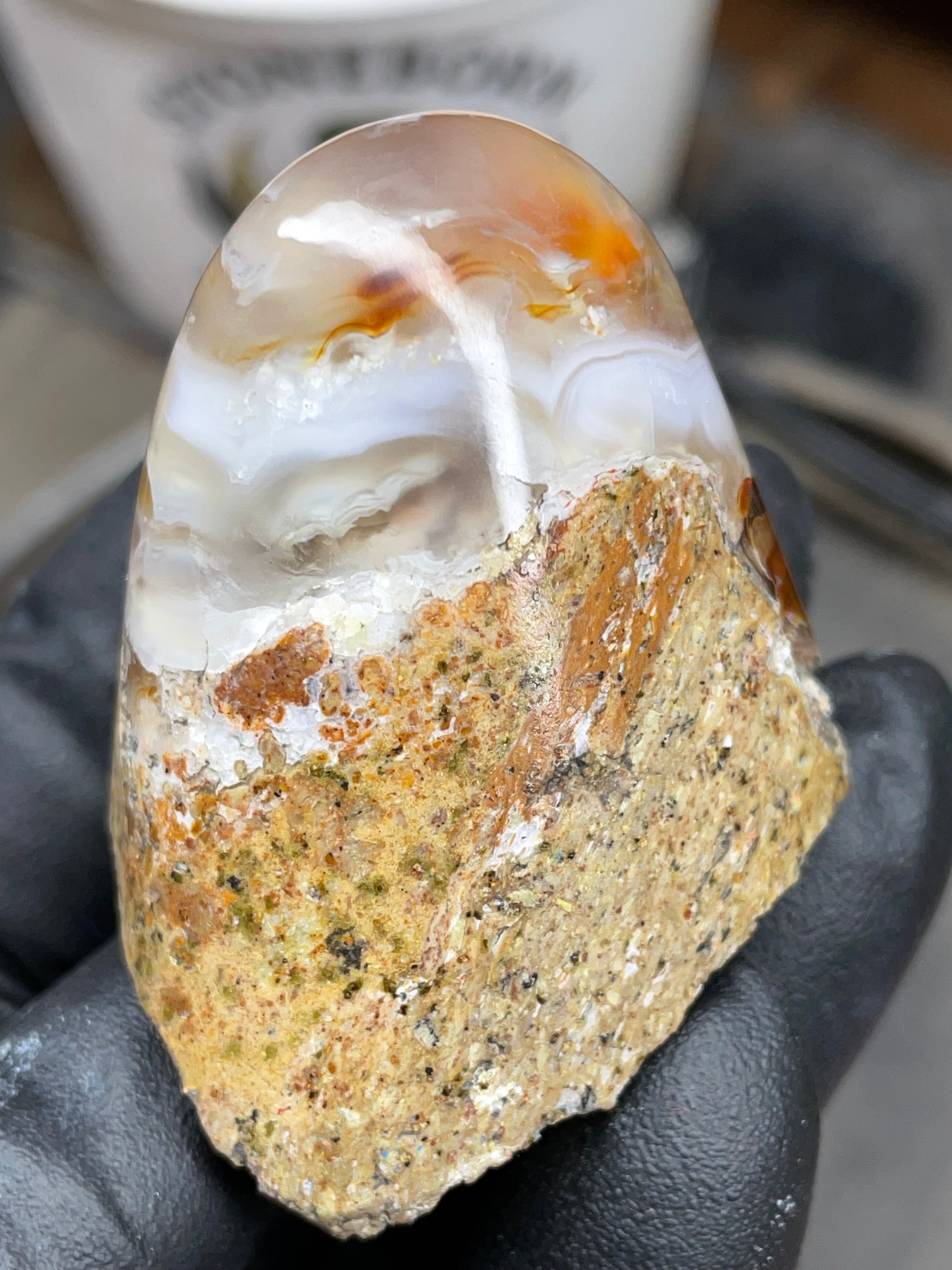 StoneBorn Creations Hand-Shaped Fire Agate with Natural Banding and Raw Matrix Base