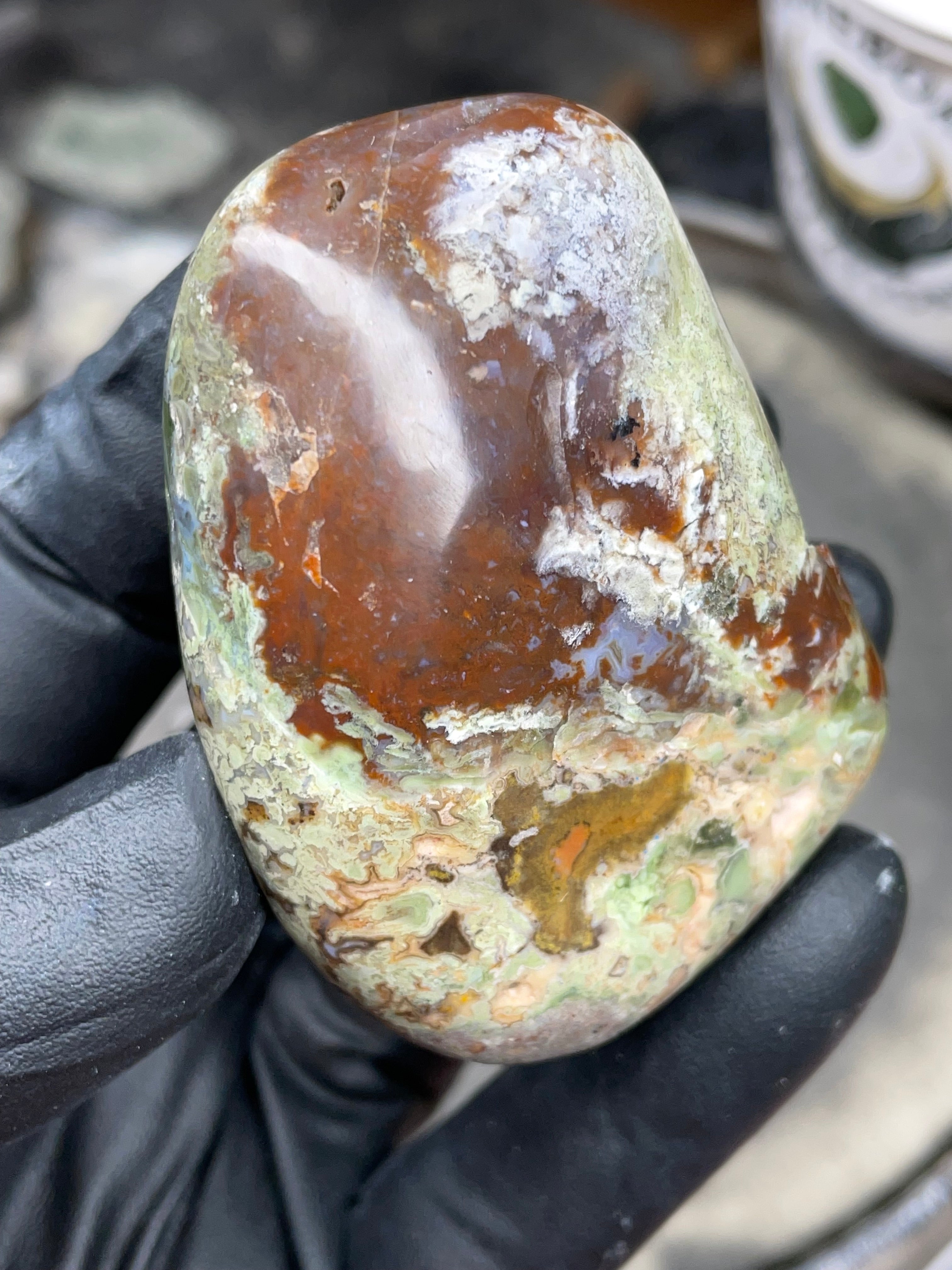 StoneBorn Creations Hand-Polished Multicolor Lace Agate with Natural Green and Rust Patterns – One-of-a-Kind Display Stone