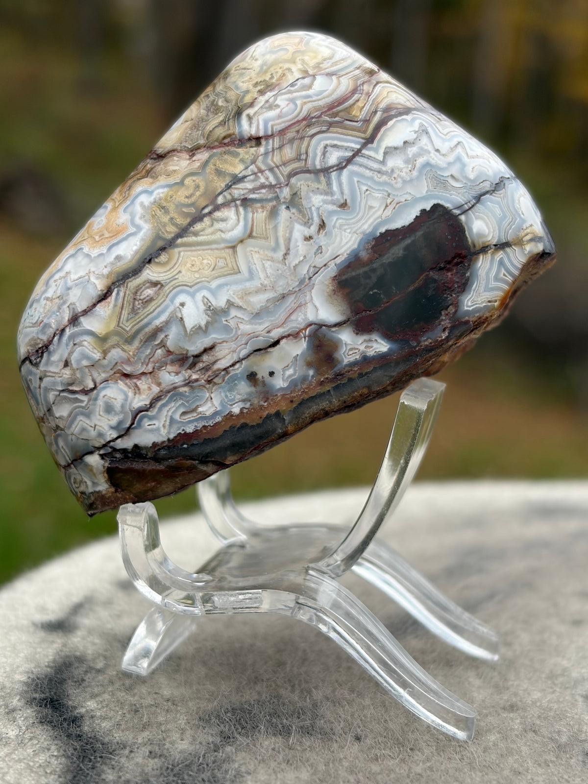 StoneBorn Creations – Crazy Lace Agate | Intricate Blue, Cream & Golden Banding | Hand-Polished Natural Stone