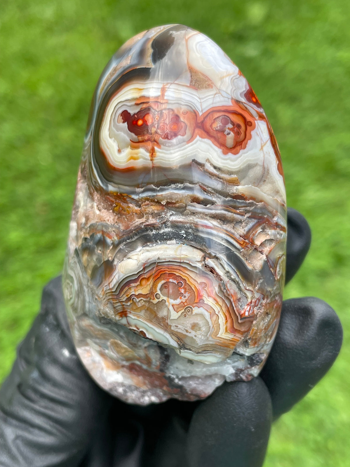 StoneBorn Creations Red Lace Agate Freeform – Hand Polished with Natural Quartz Pockets