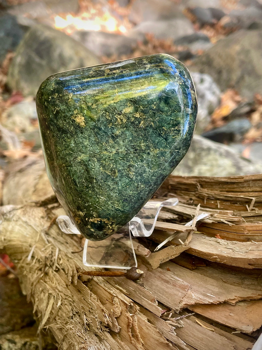 ✨ Polished Deep Forest Green Vermont Stone – Hand-Finished River Find (One-of-One)