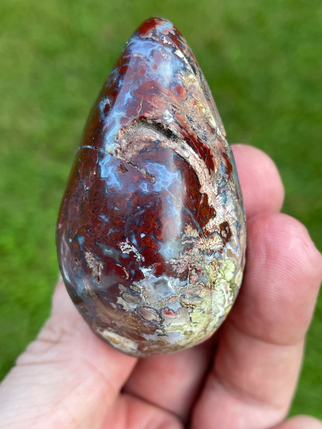 StoneBorn Creations Hand-Polished Brecciated Jasper Freeform with Crimson Red Chalcedony, Natural Quartz Veins & Earth-Toned Matrix