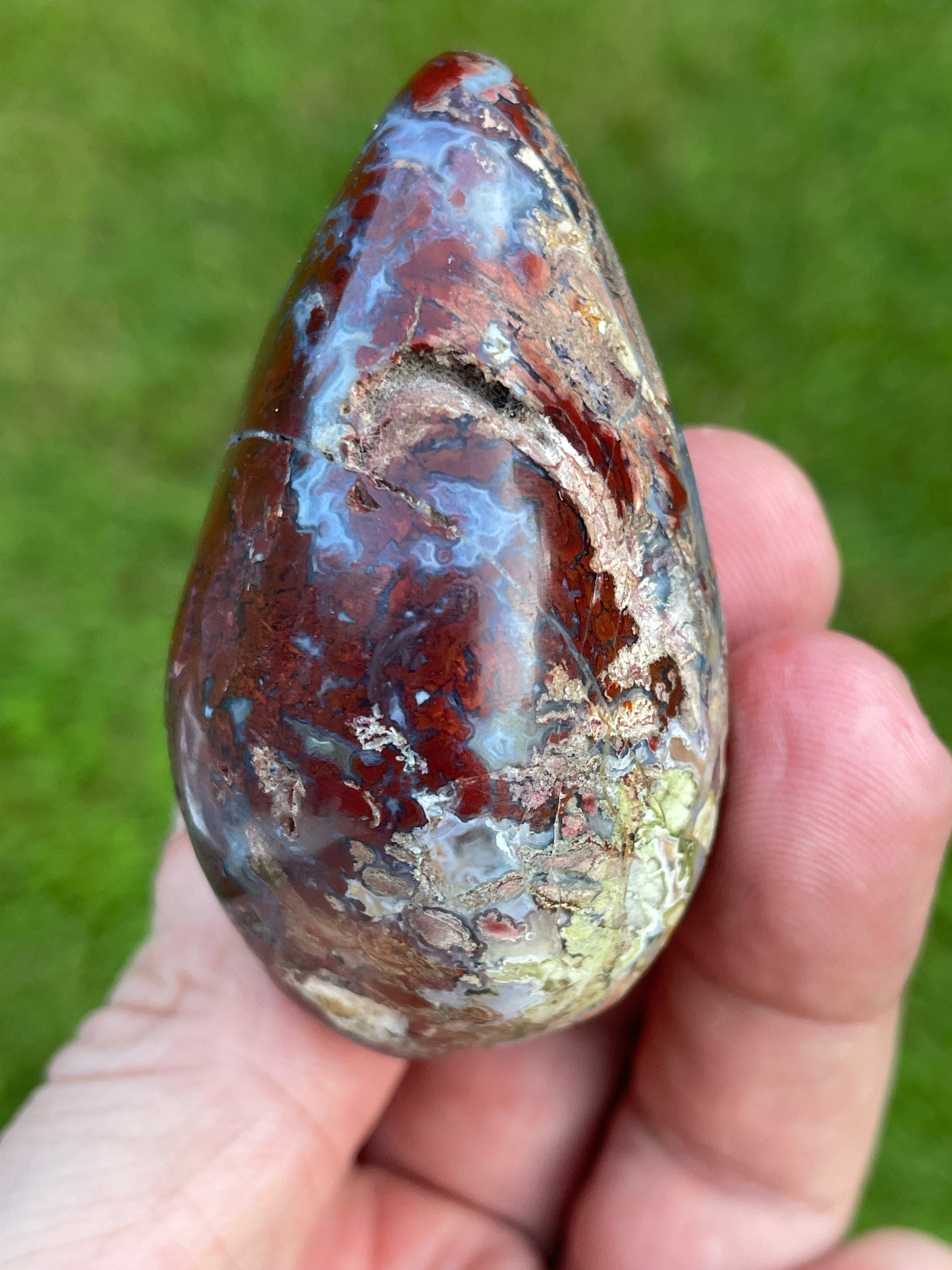 StoneBorn Creations Hand-Polished Brecciated Jasper Freeform with Crimson Red Chalcedony, Natural Quartz Veins & Earth-Toned Matrix