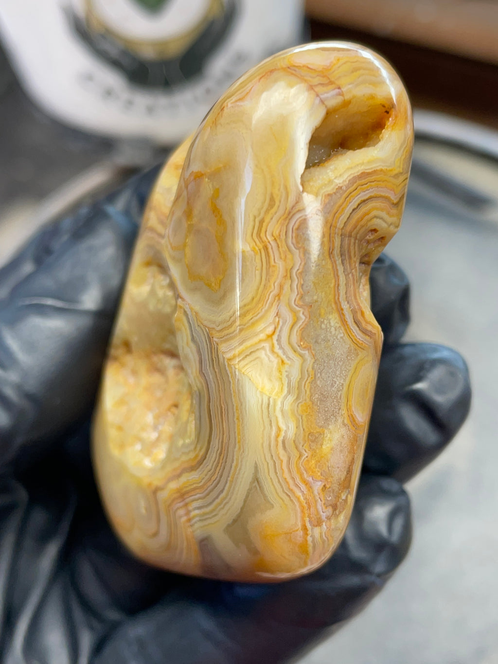 StoneBorn Creations – Crowley Ridge Agate w/ Golden Lace Banding & Natural Druzy Pockets (Hand-Polished)